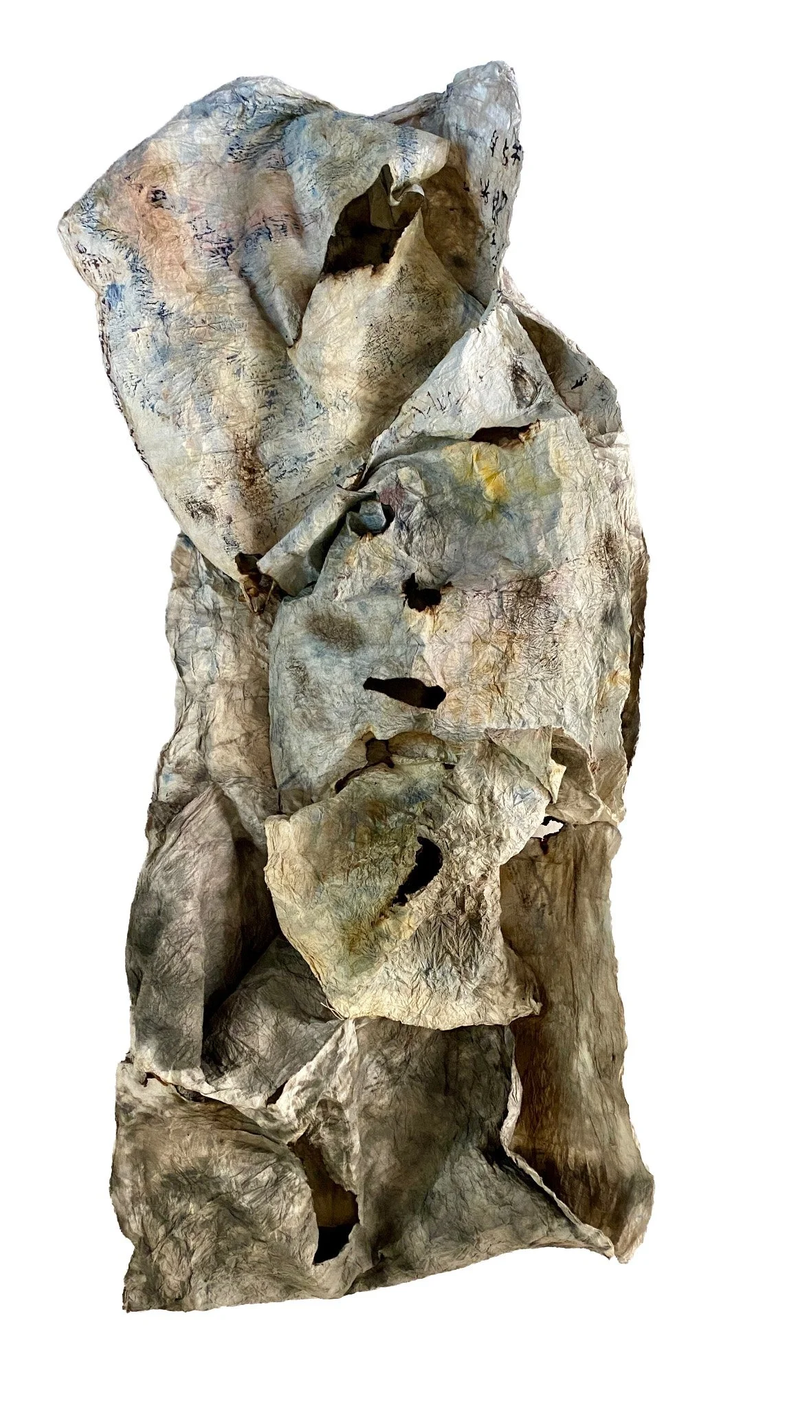 Ravaged:
mulberry paper, ink layered, felted, burned, 35x18x10
