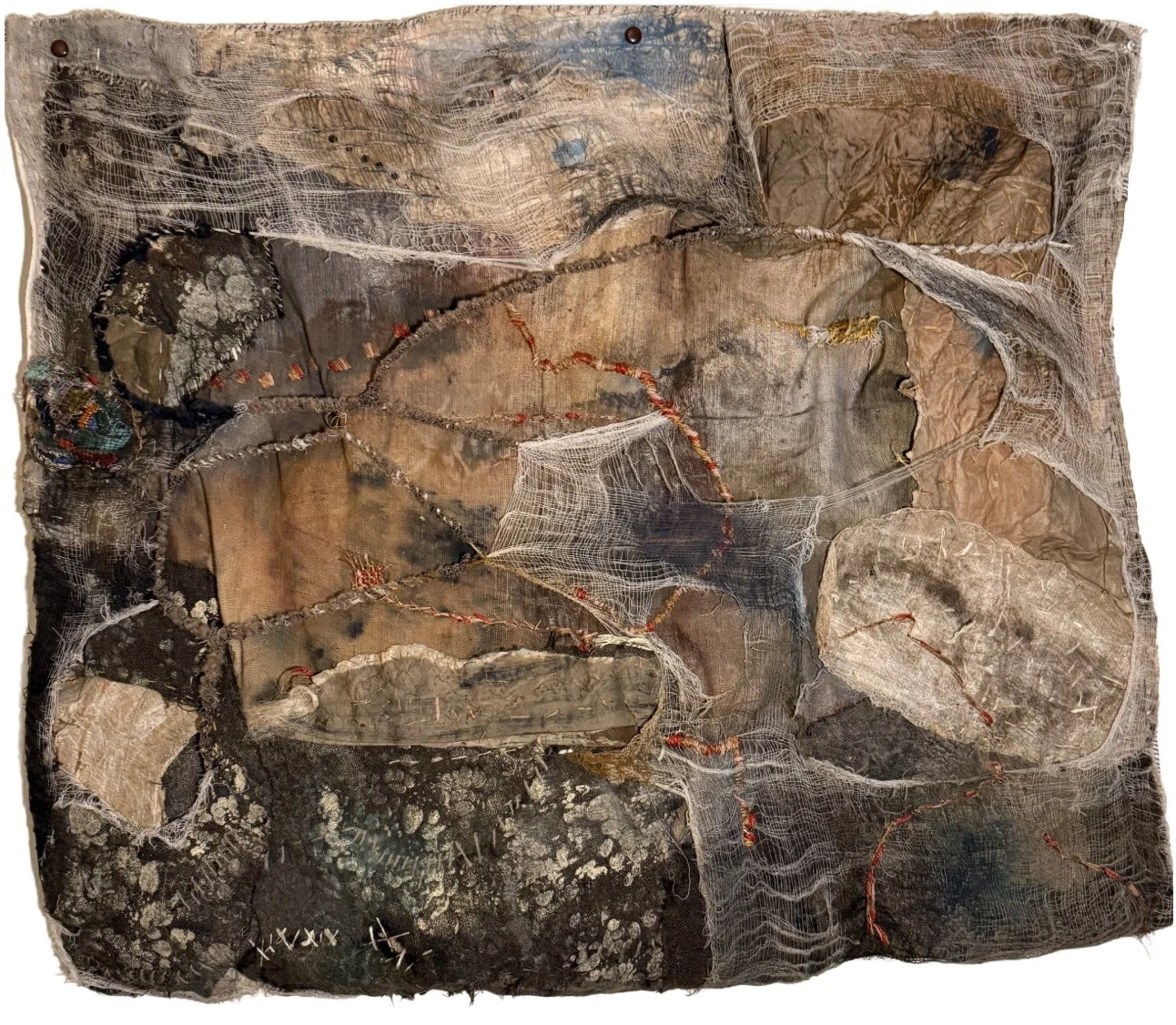 Homage to Holocaust 2: mixed media fiber collage, pieced, stitched, 25x26x2