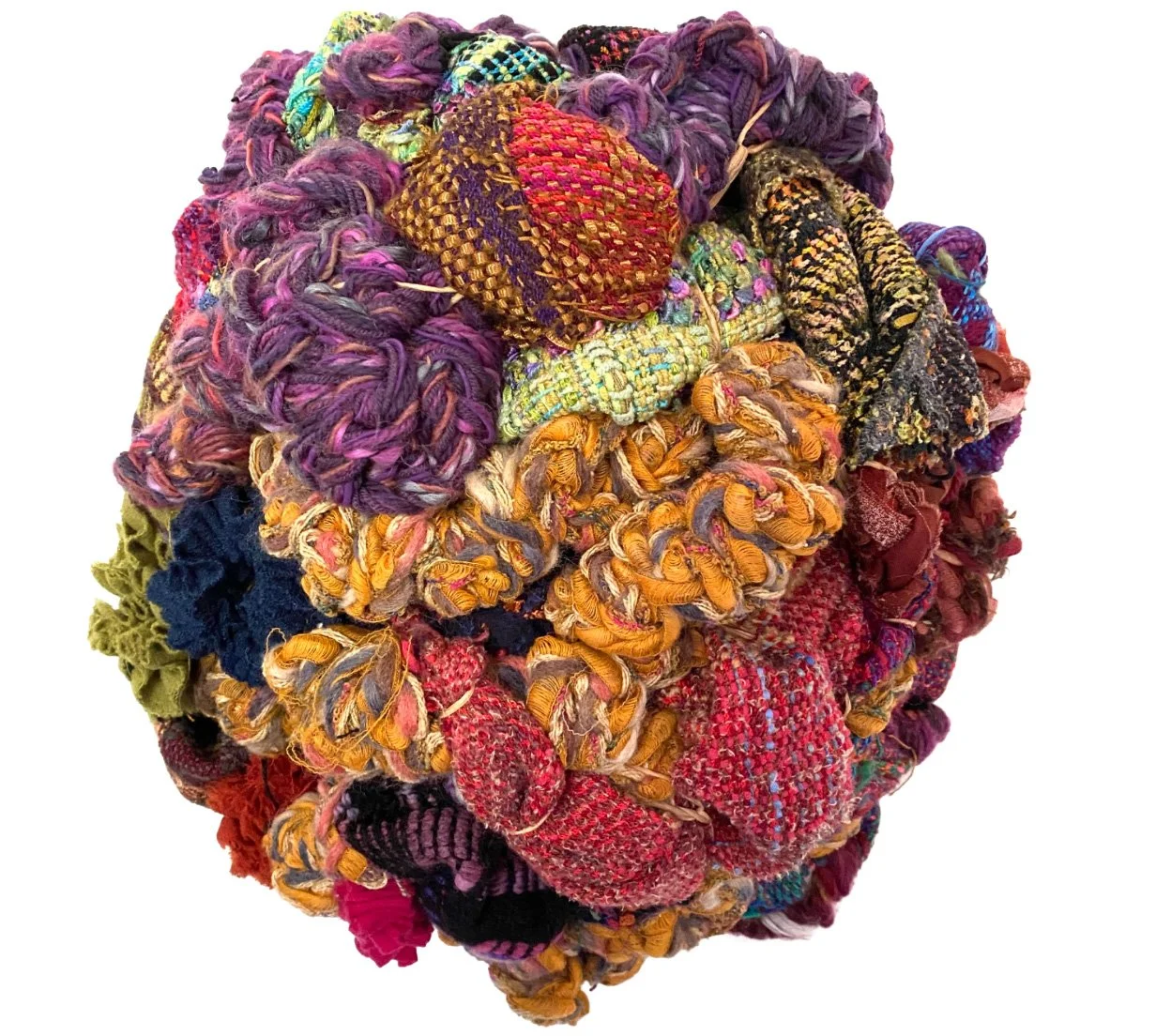 Oh What A Tangled Web: handwoven and crochet yarn, 13x16x11