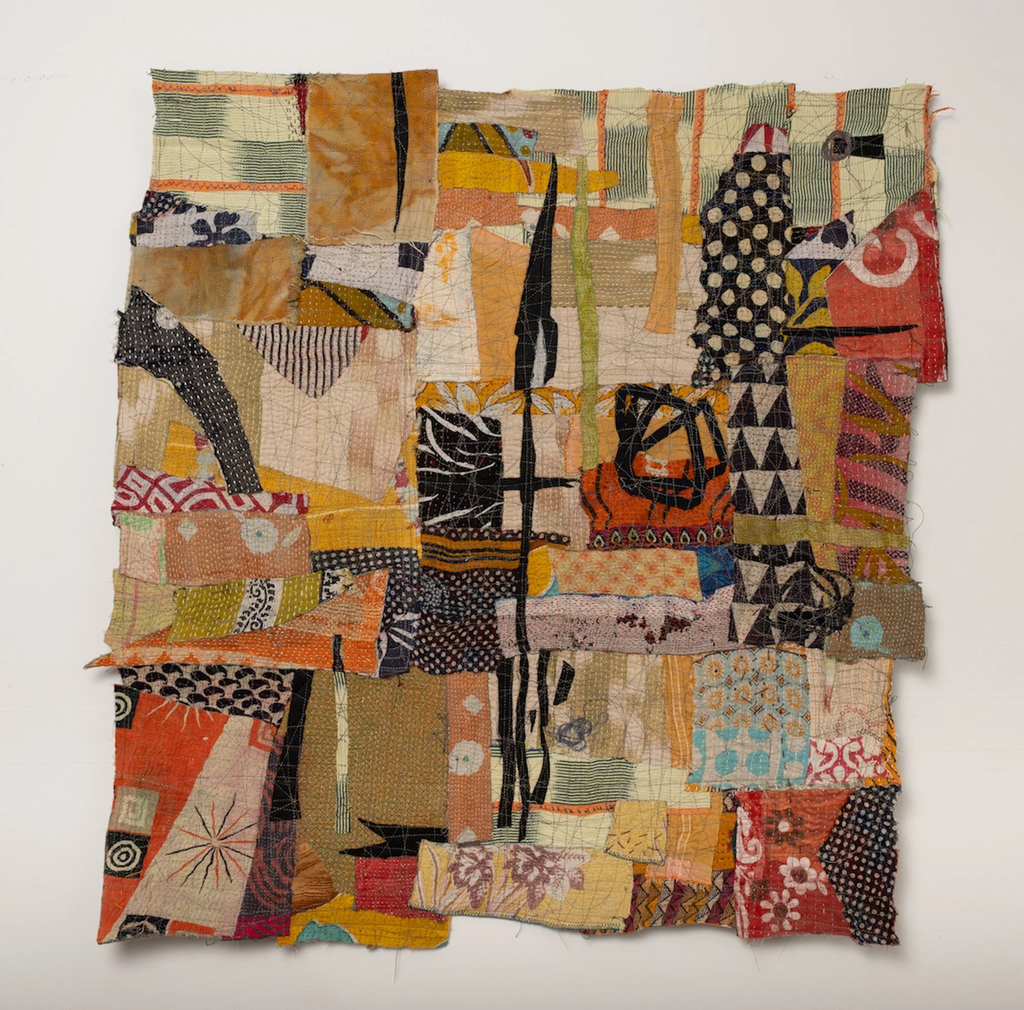Etude/ Sun: kantha, collage, 32" x 30"