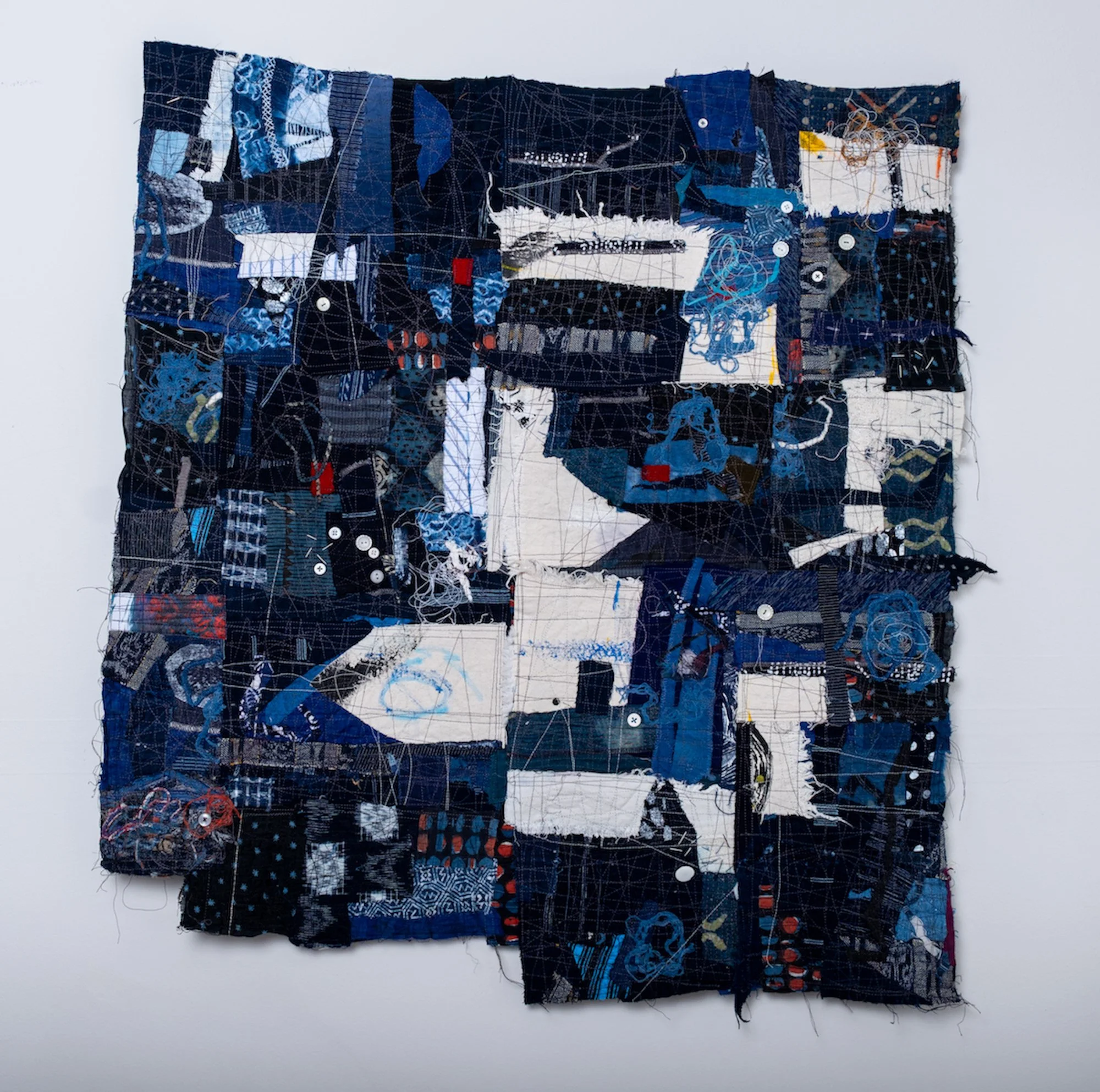 Etude/ Twilight: indigo scraps, collage, 32" x 30"