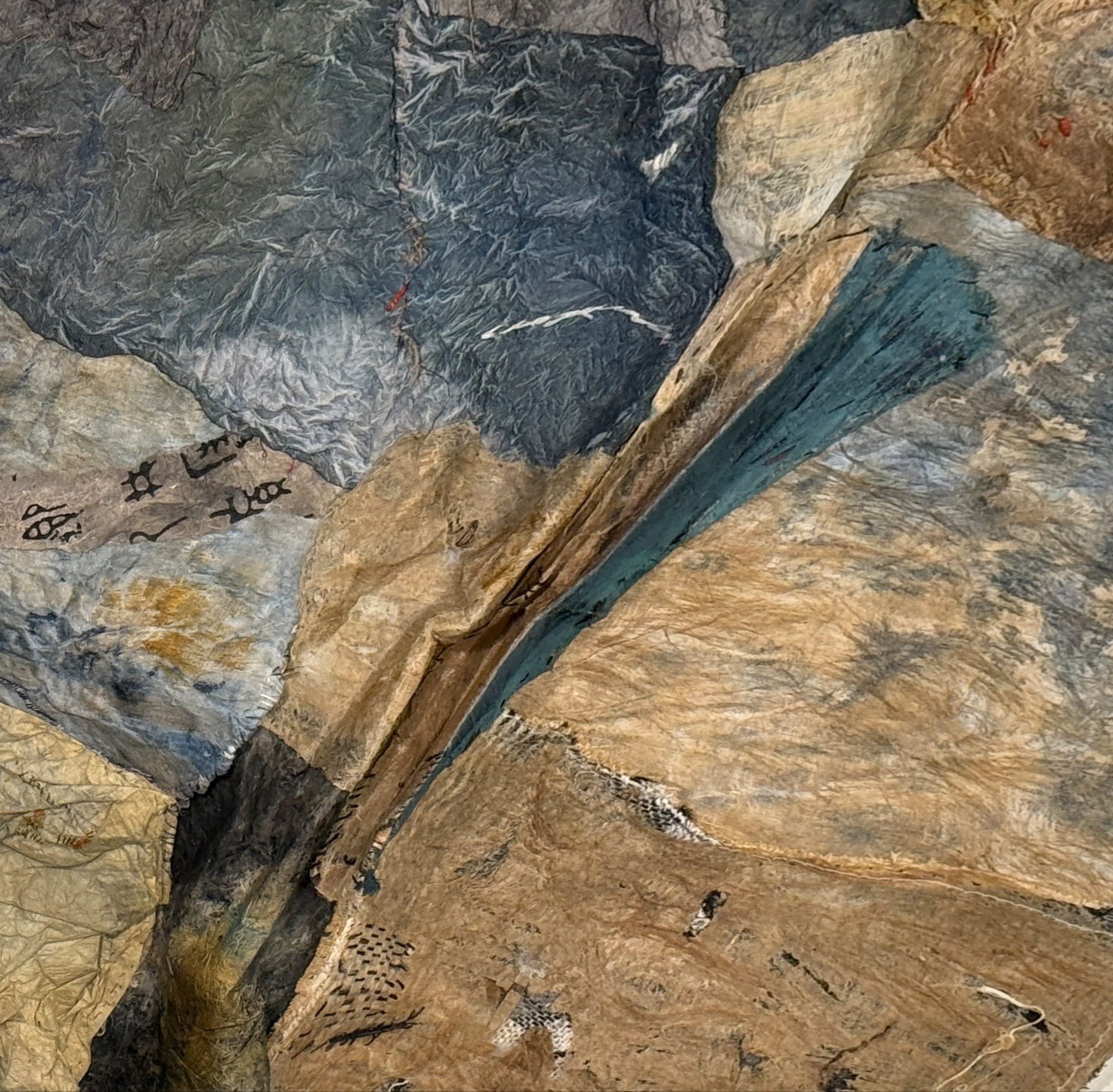 A River Runs Through It: mixed media collage, 31x32x4
