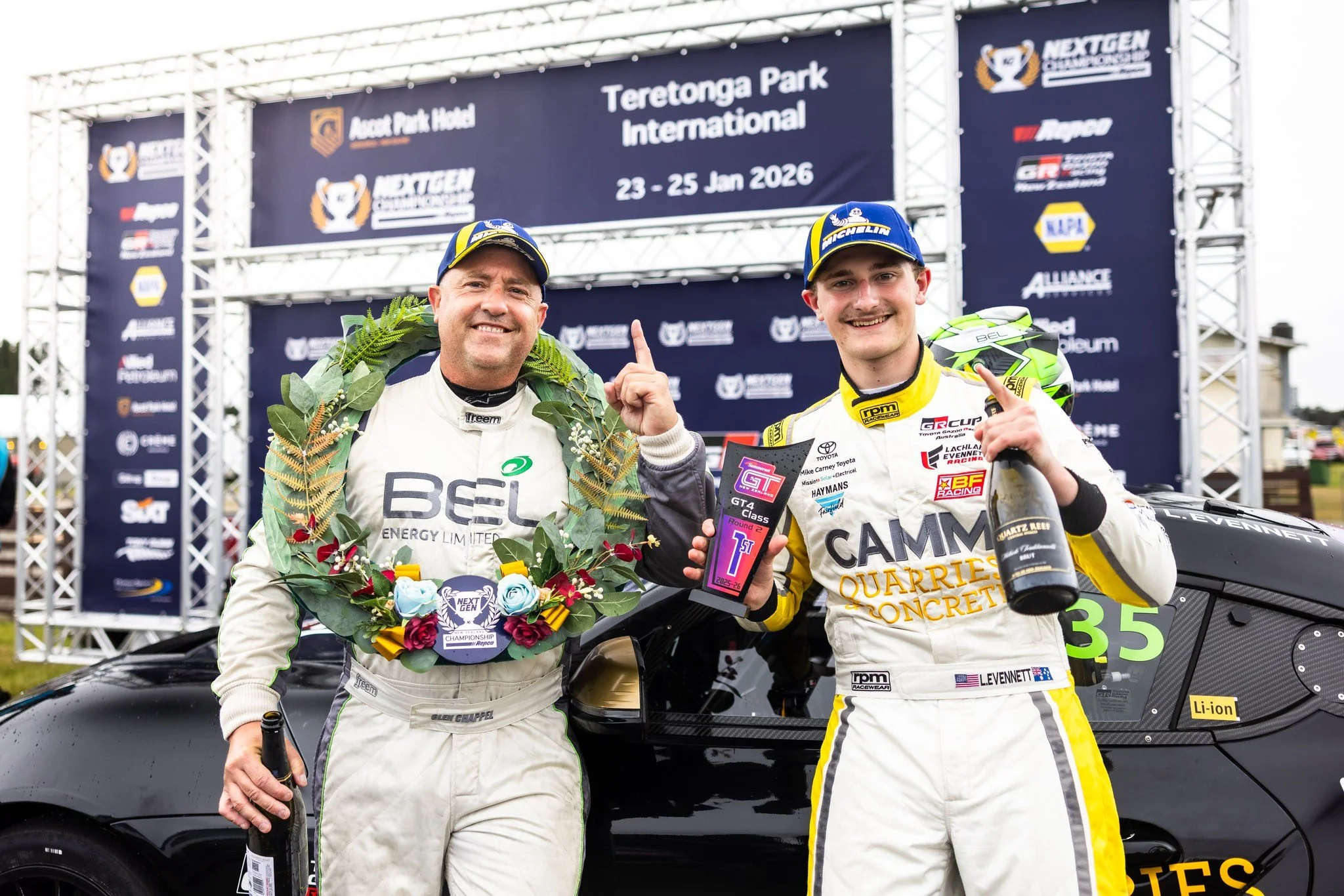 Lachaln Evennett is seen after winning in New Zealand