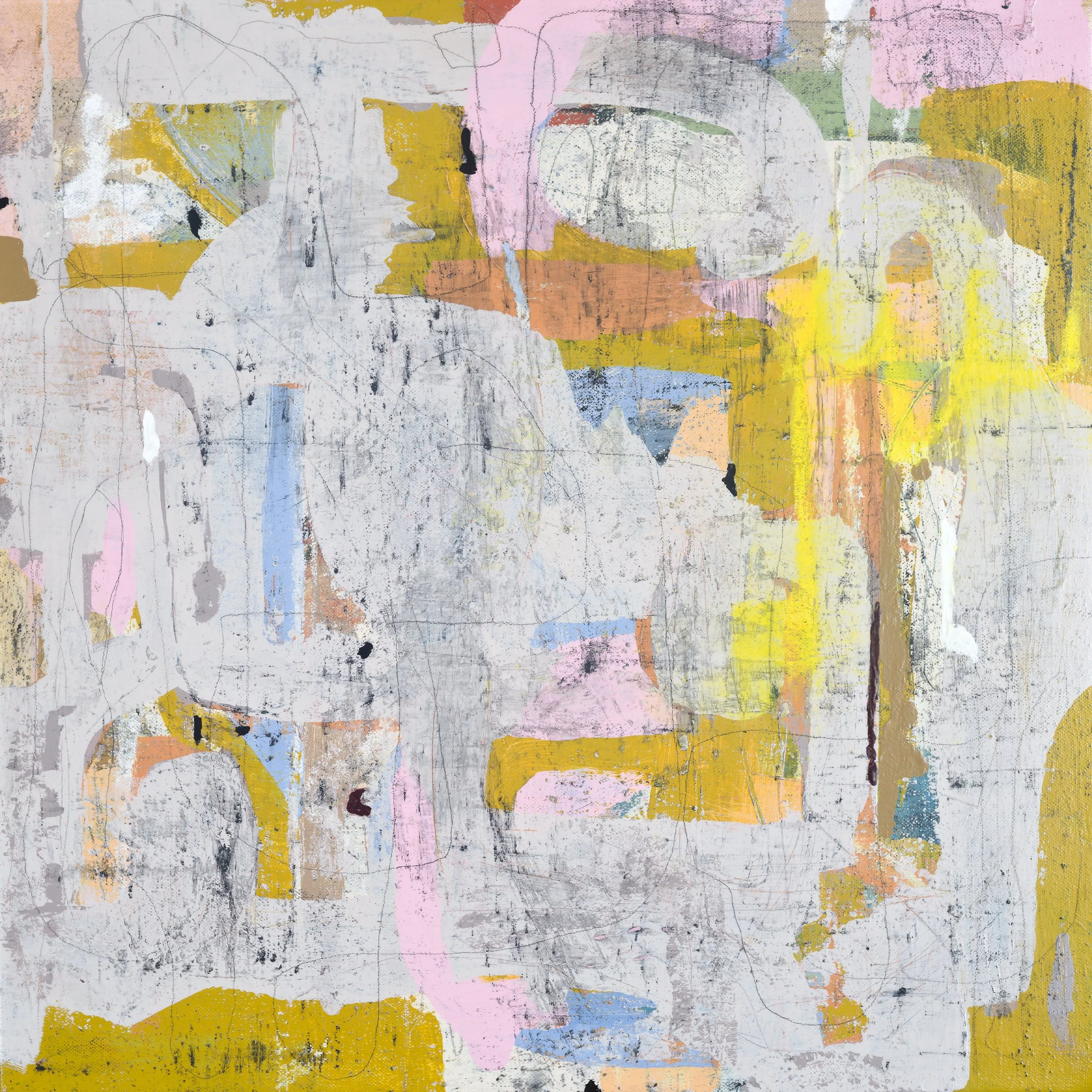 Basil Bushes In Cinderblocks - Acrylic Pastel Graphite - 40x40cm - 2025