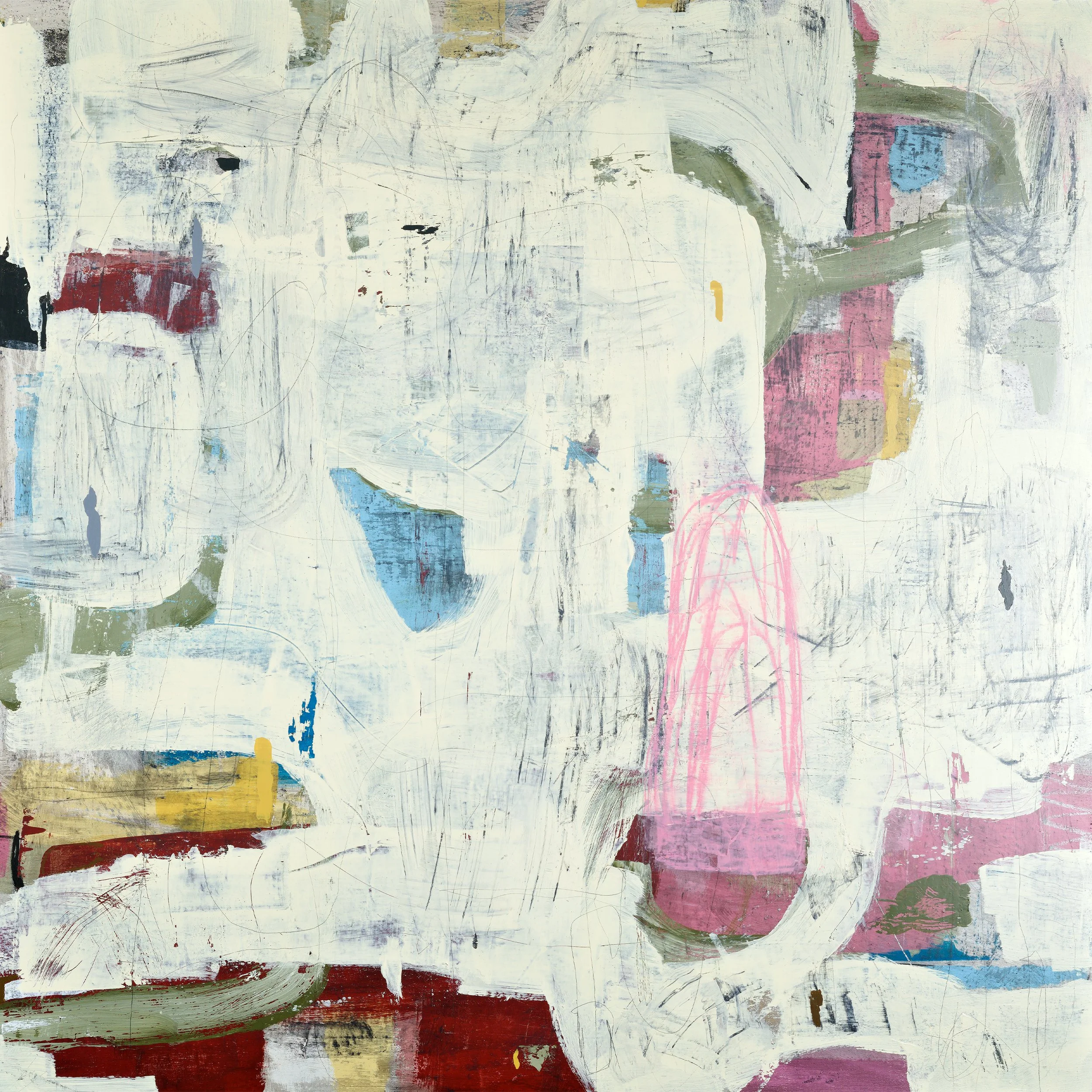 In The Bookstore Early September - Acrylic Pastel Graphite - 110x110cm - 2025