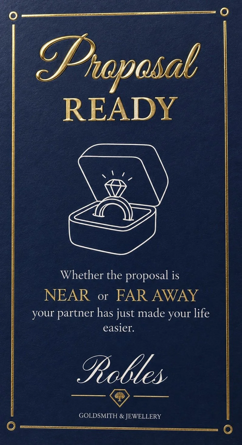 Navy and gold Robles Proposal Ready card