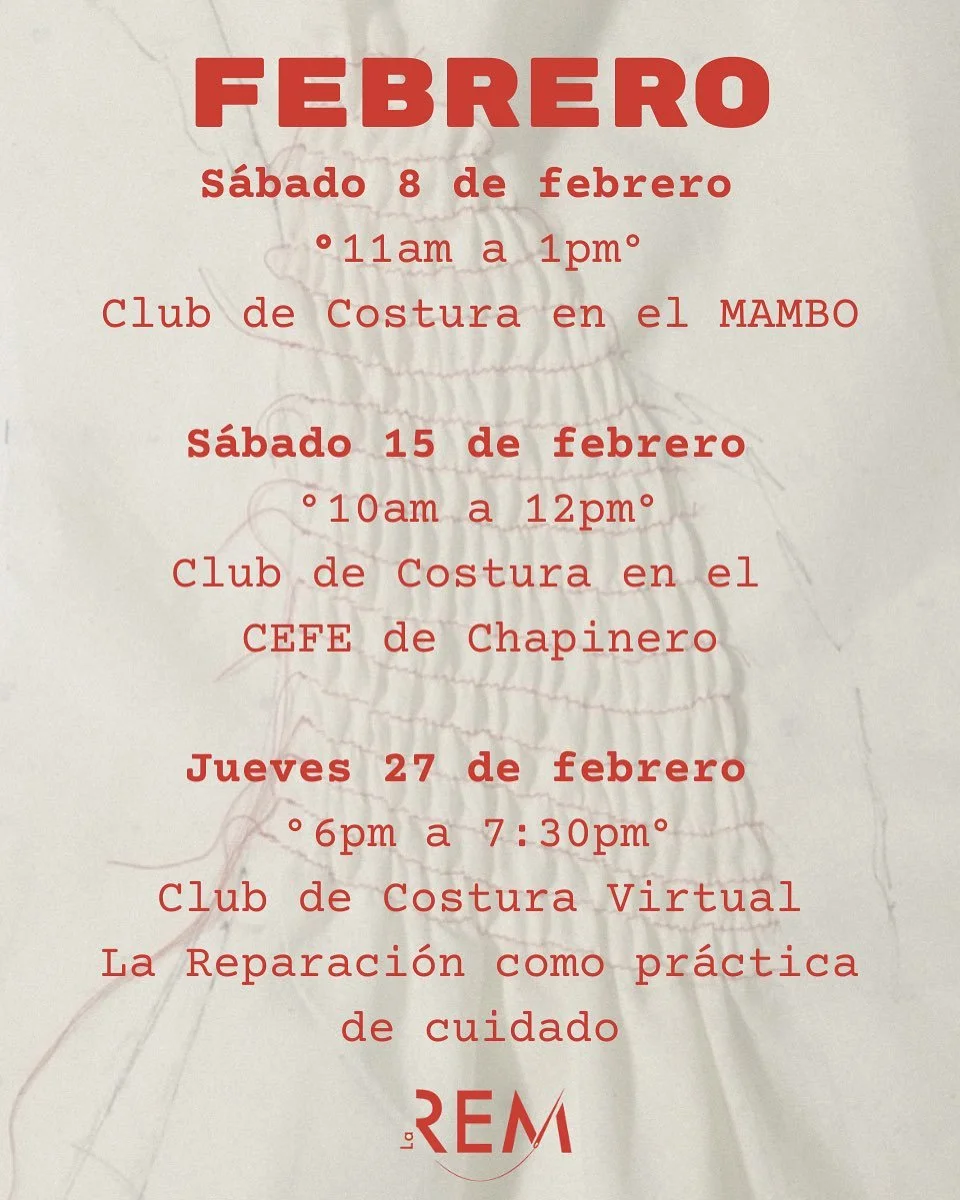Aqu&iacute; va aterrizando la programaci&oacute;n de los Clubs de Costura y Reparaci&oacute;n de La REM de Febrero! 🪡🤩👩&zwj;🔧👩&zwj;🔧❤️&zwj;🩹🧵

Muy emocionadas les contamos que para este mes mantendremos los formatos variopintos, como nos gust