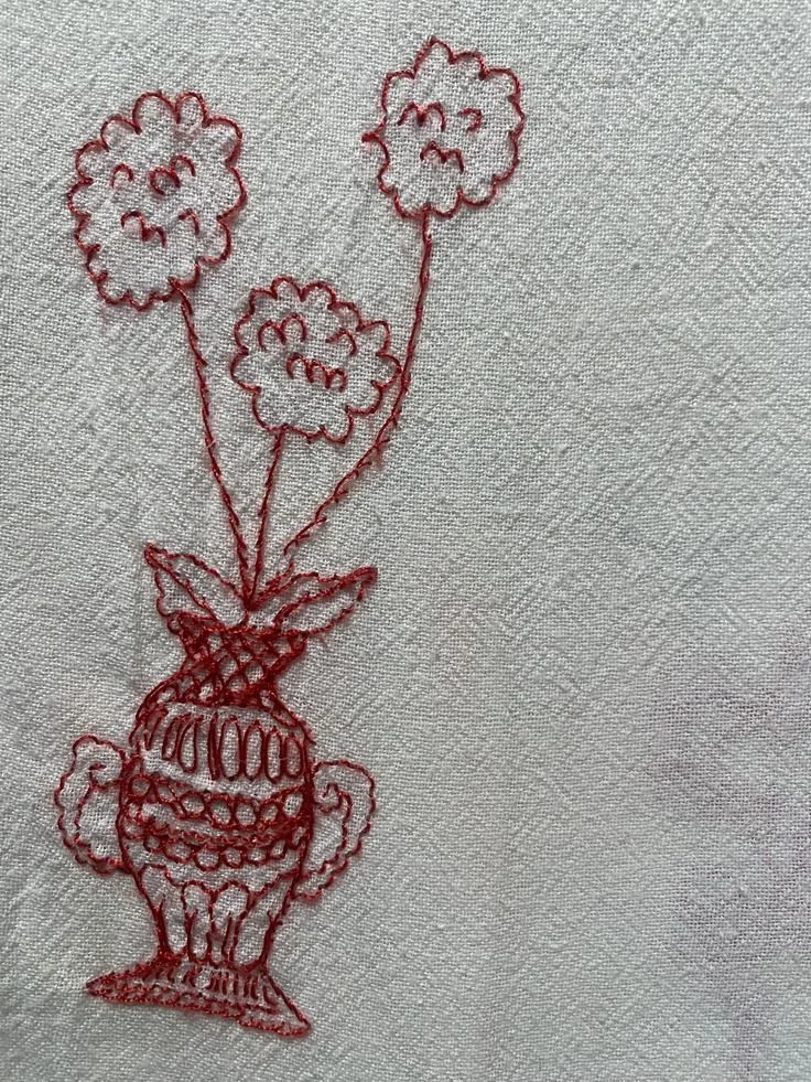hand embroided flower vase on red thread.jpg