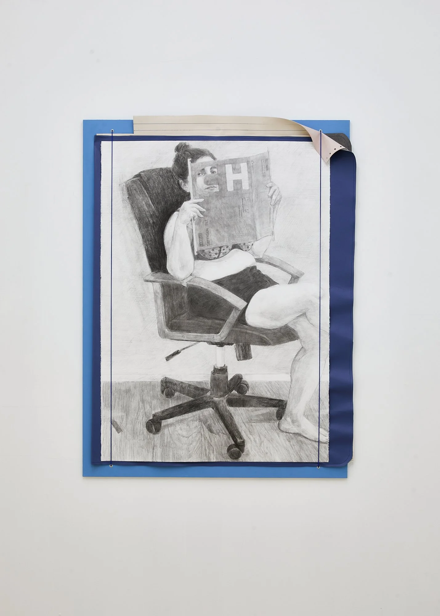 'Chairwoman,' 2026. Graphite and black pencil on paper. 