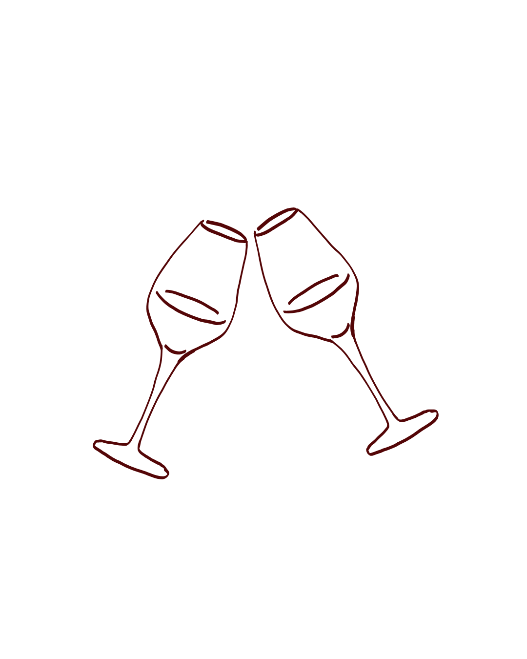 Neon outline of two wine glasses clinking for a celebration.