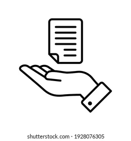 Outline drawing of a hand holding a document or piece of paper.