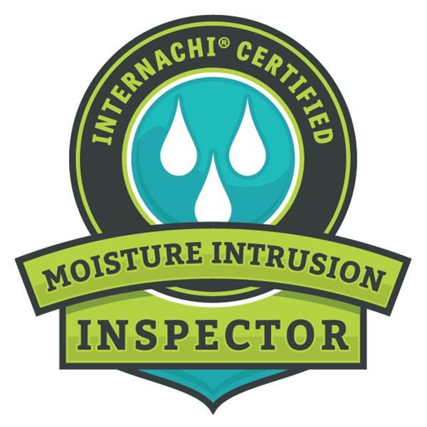 Badge for Internachi Certified Moisture Intrusion Inspector featuring a water droplet icon.