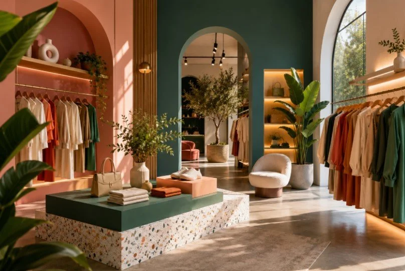Espacio comercial diseñado mediante estrategia de consultoría retail, con distribución optimizada, visual merchandising, iluminación cuidada y experiencia de compra orientada al cliente.