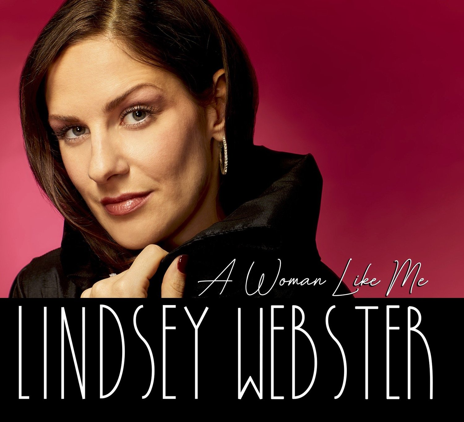 A Woman Like Me album cover, Lindsey Webster in black against a deep red background