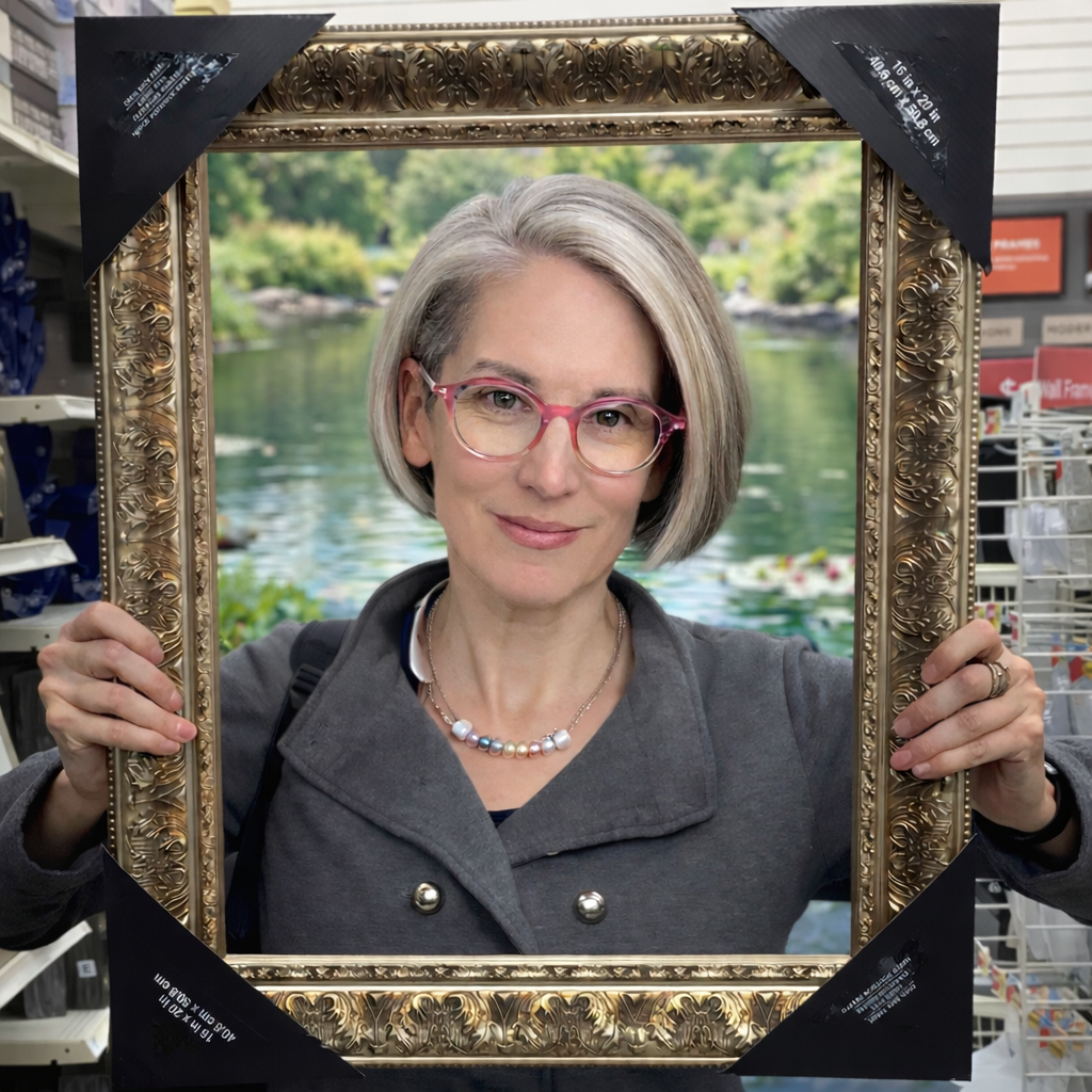 Julie Cousins holding picture frame