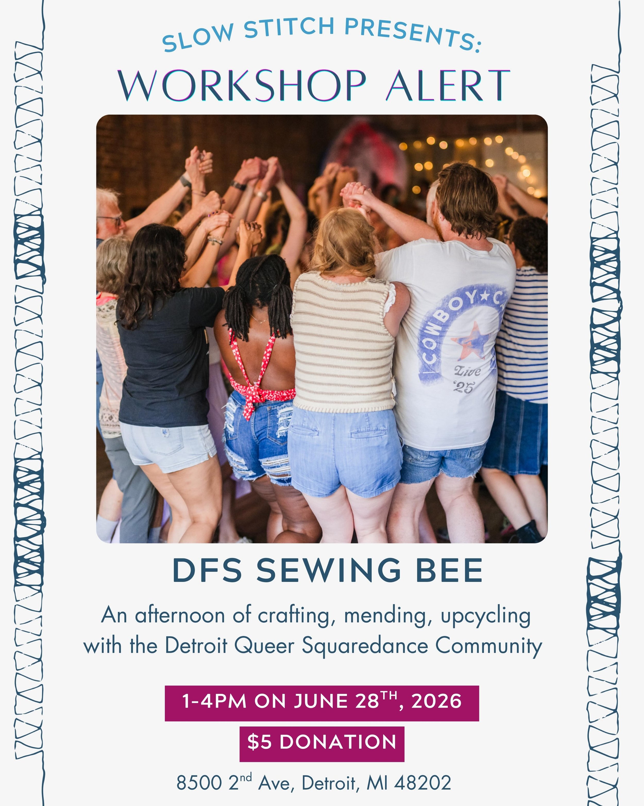 @detroitfolkschool in collaboration with the Queer Squaredance Community is hosting a sewing bee!!

All are welcome, just bring items to upcycle for your next dance look! 🪩♻️

#SlowStitchDetroit #MACC #SlowFashion 

This activity is supported in par