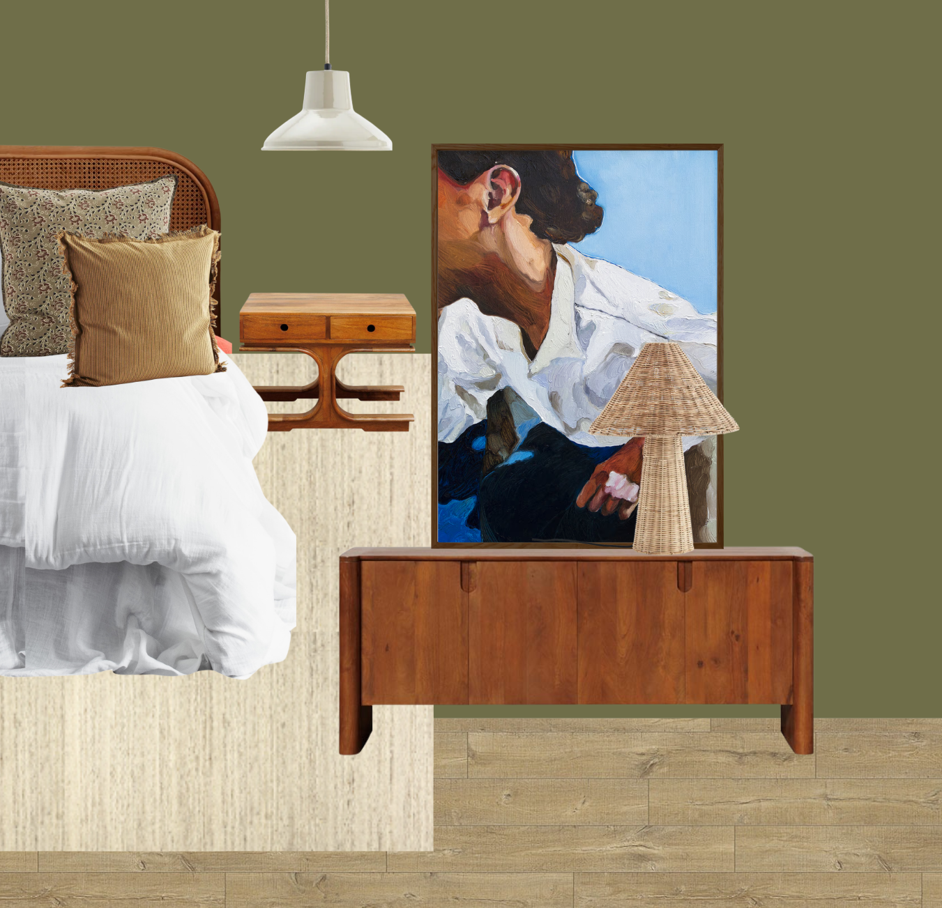 Planche ambiance avec sélection mobilier, listing produit prestation décoration d'intérieur