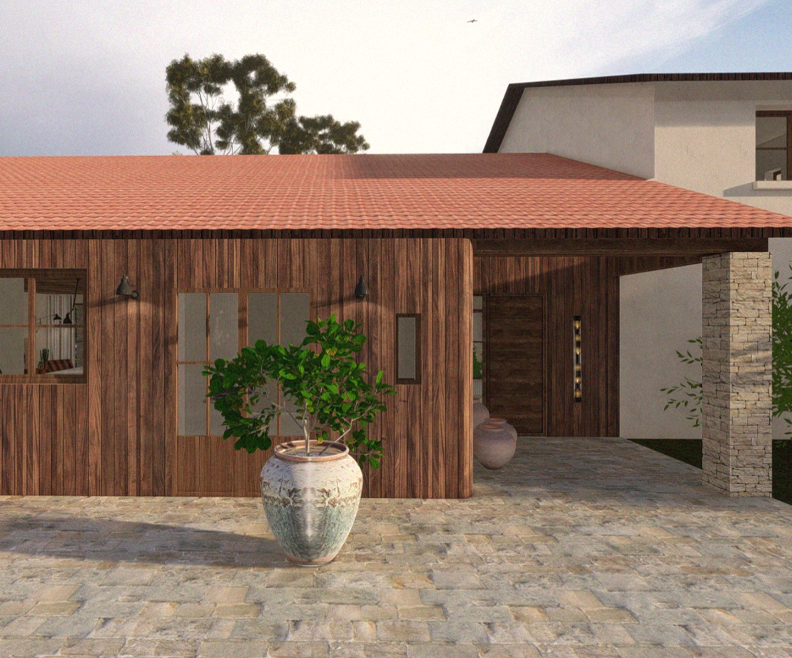 Visuel de la façade en bardage bois prestation architecture d'intérieur phase 1