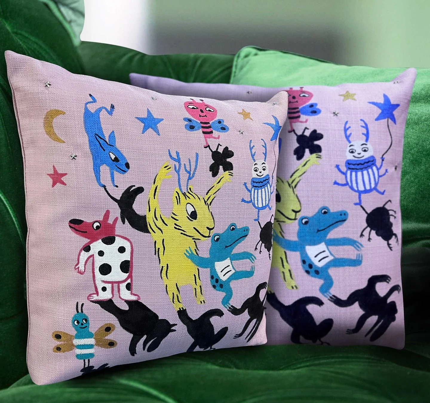 Shadow pillows with star studs made to order. 40x40cm #textile #craft #illustration #homedecor #art #perjosekarlen