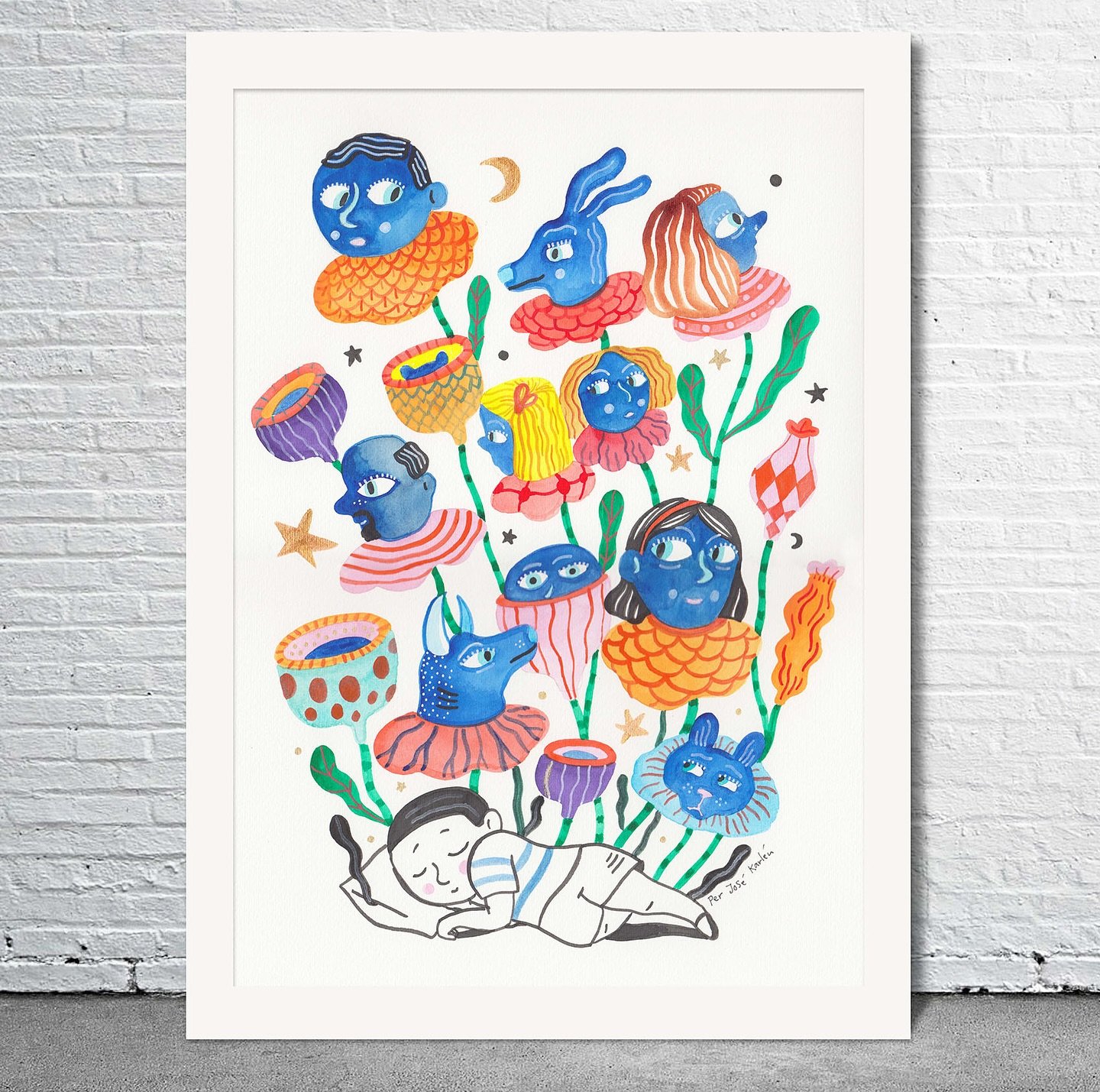 Petit Picasso - water color with metallic details.  Original artwork are sold at my house of illustration in Leksand. Welcome to visit! #houseofillustration #art #illustration