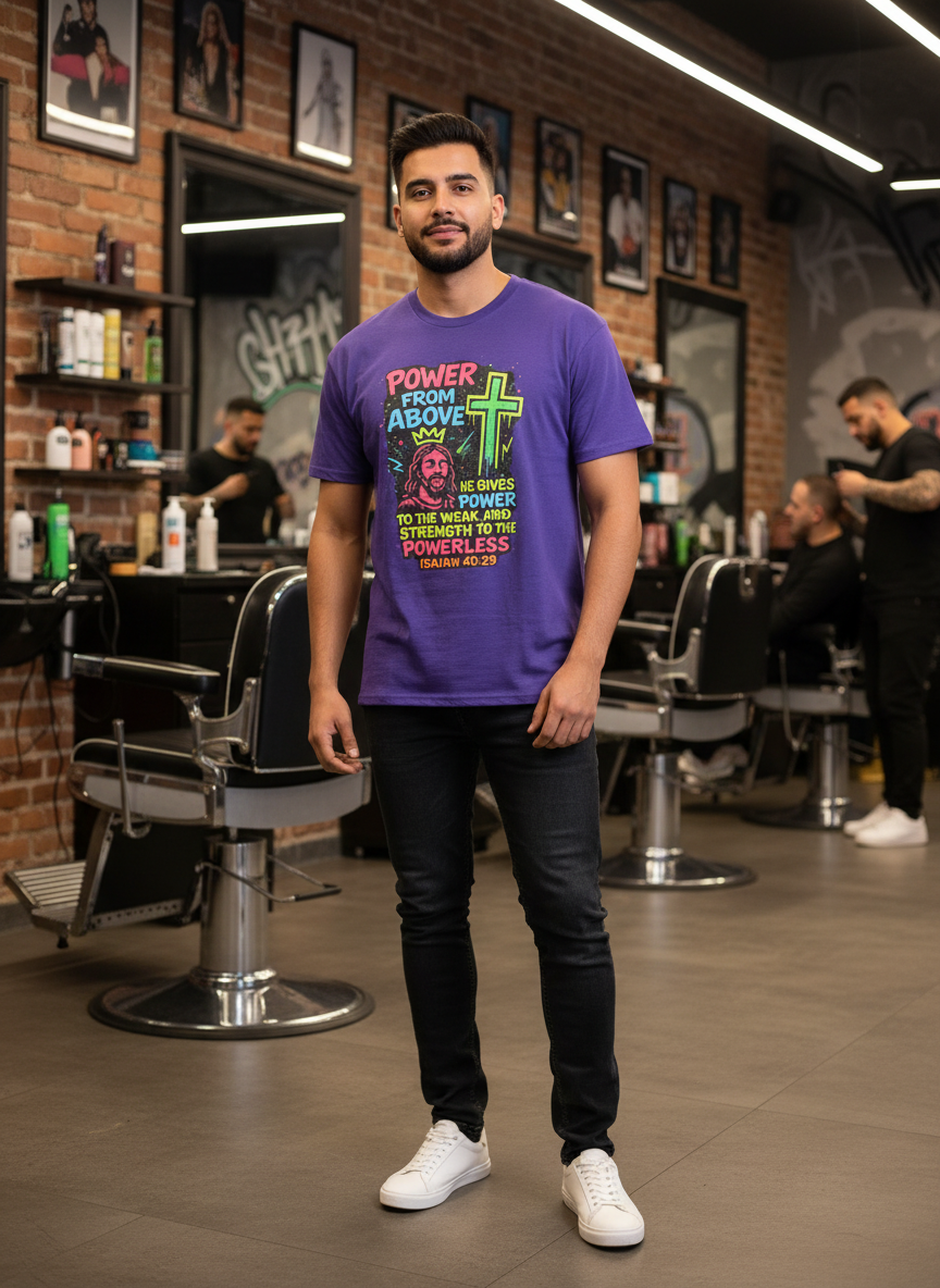 PURPLE “POWER FROM ABOVE” FAITH BASED T-SHIRT