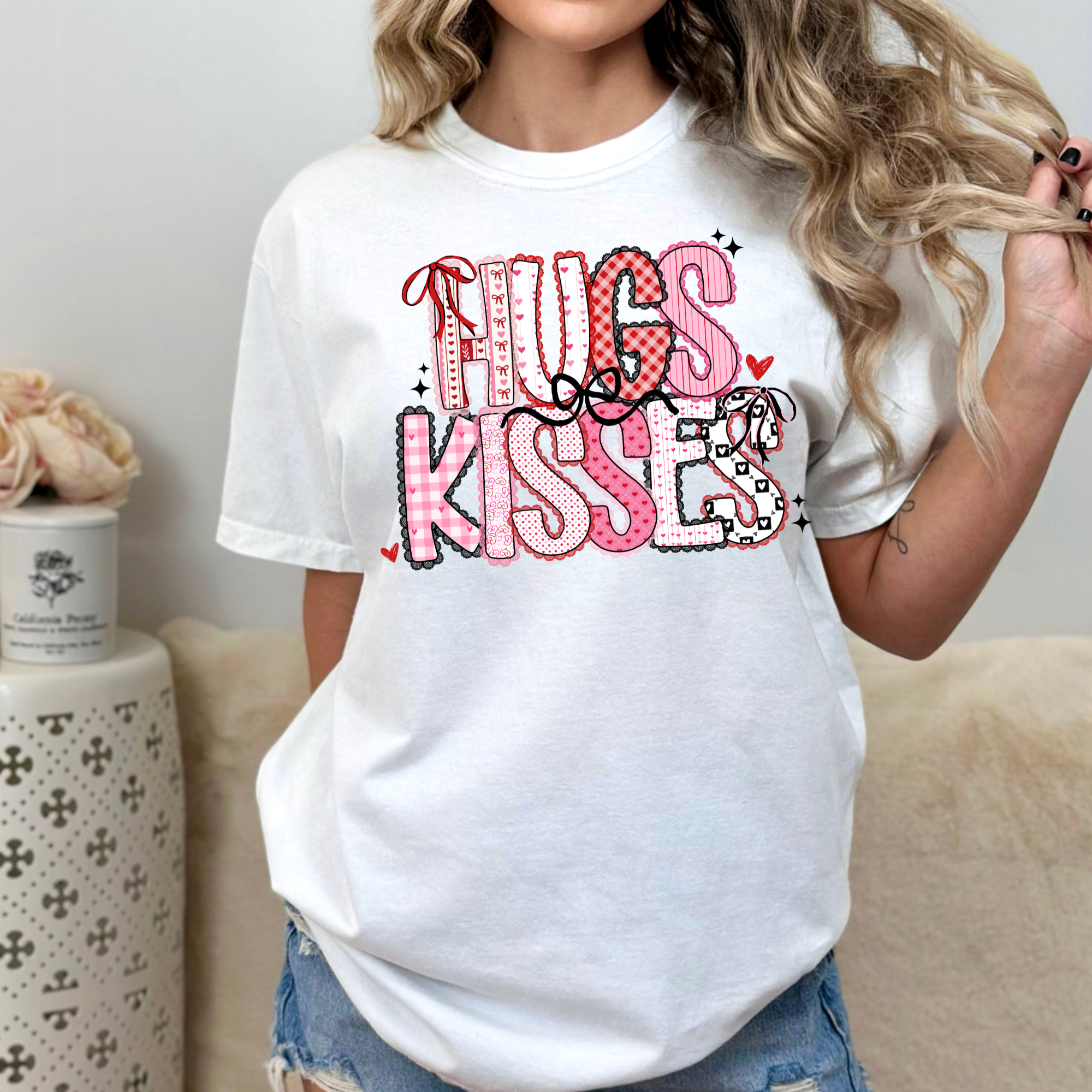 Hugs & Kisses Lace Letters T-shirt Comfort Colors