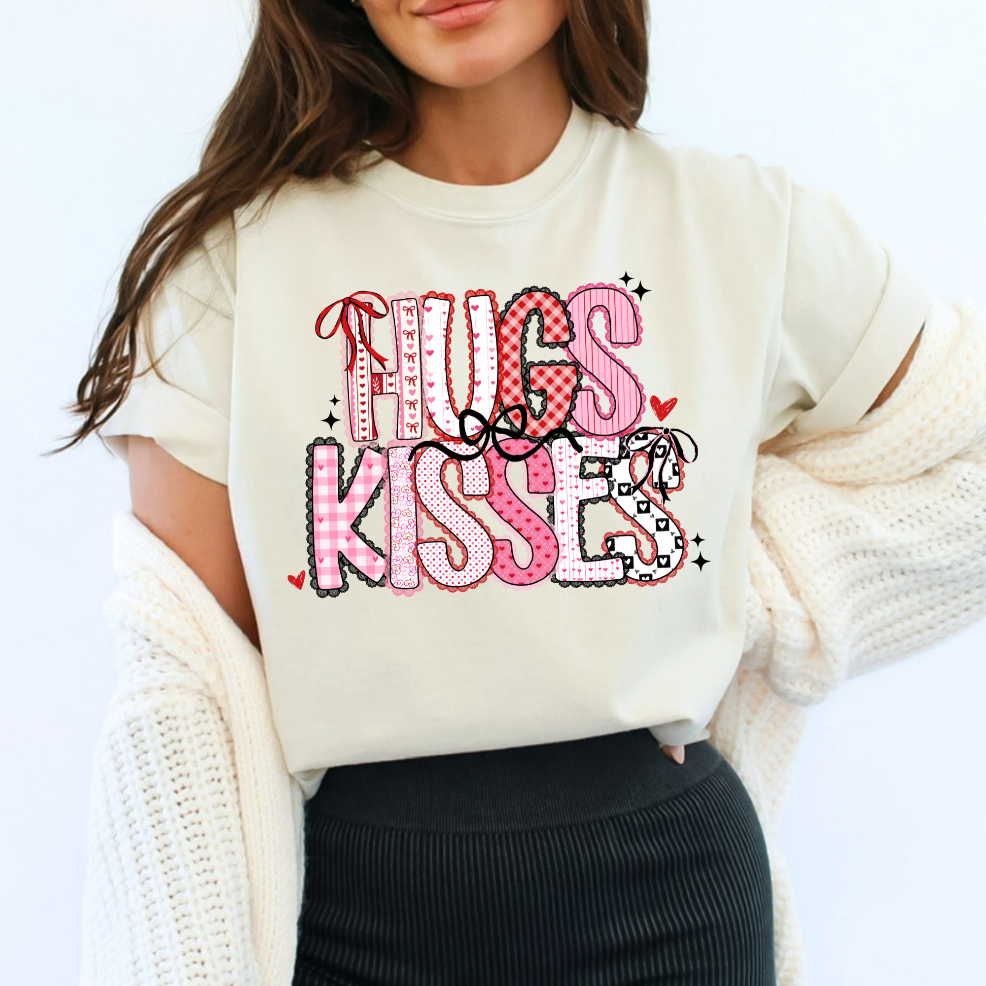 Hugs & Kisses Lace Letters T-shirt Comfort Colors