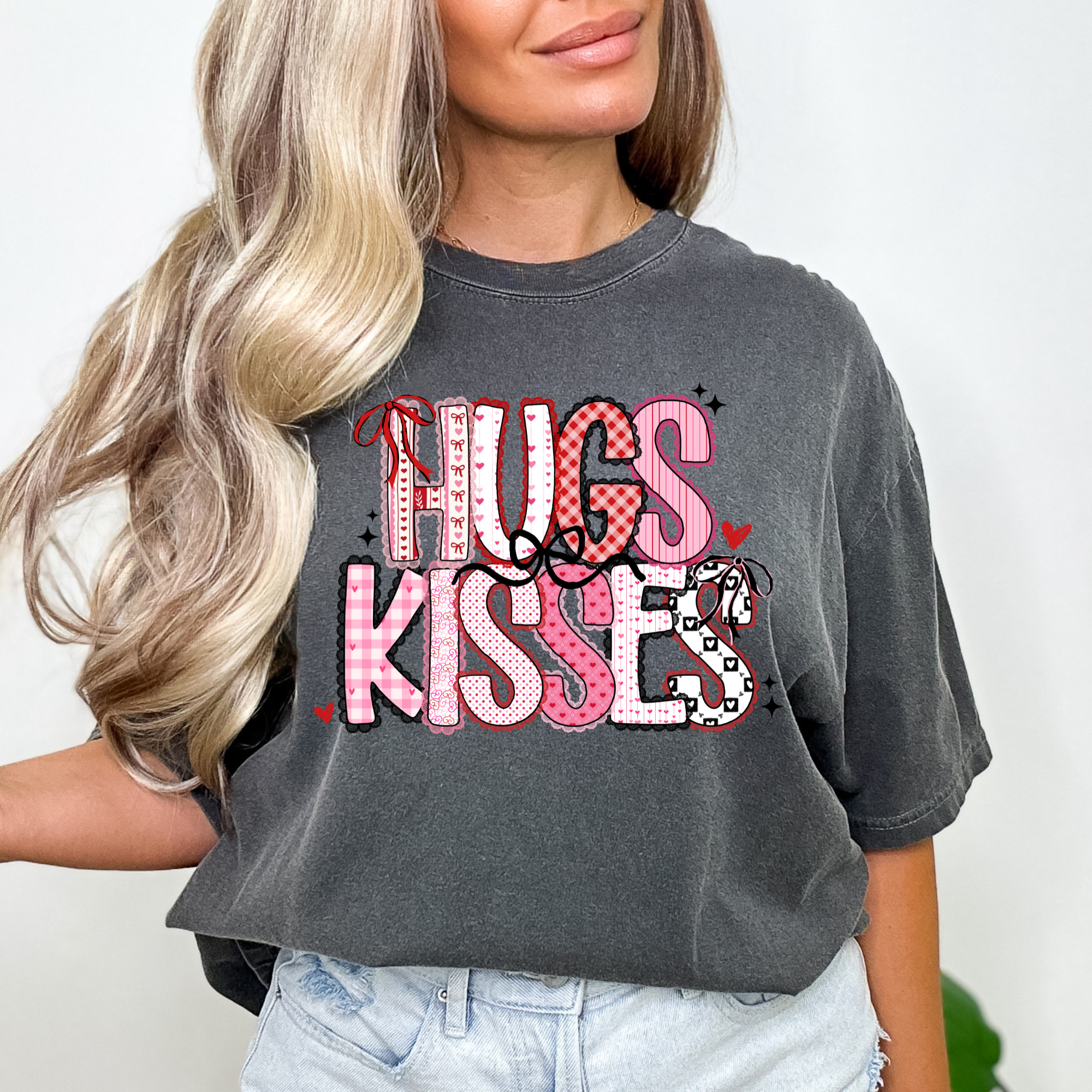 Hugs & Kisses Lace Letters T-shirt Comfort Colors