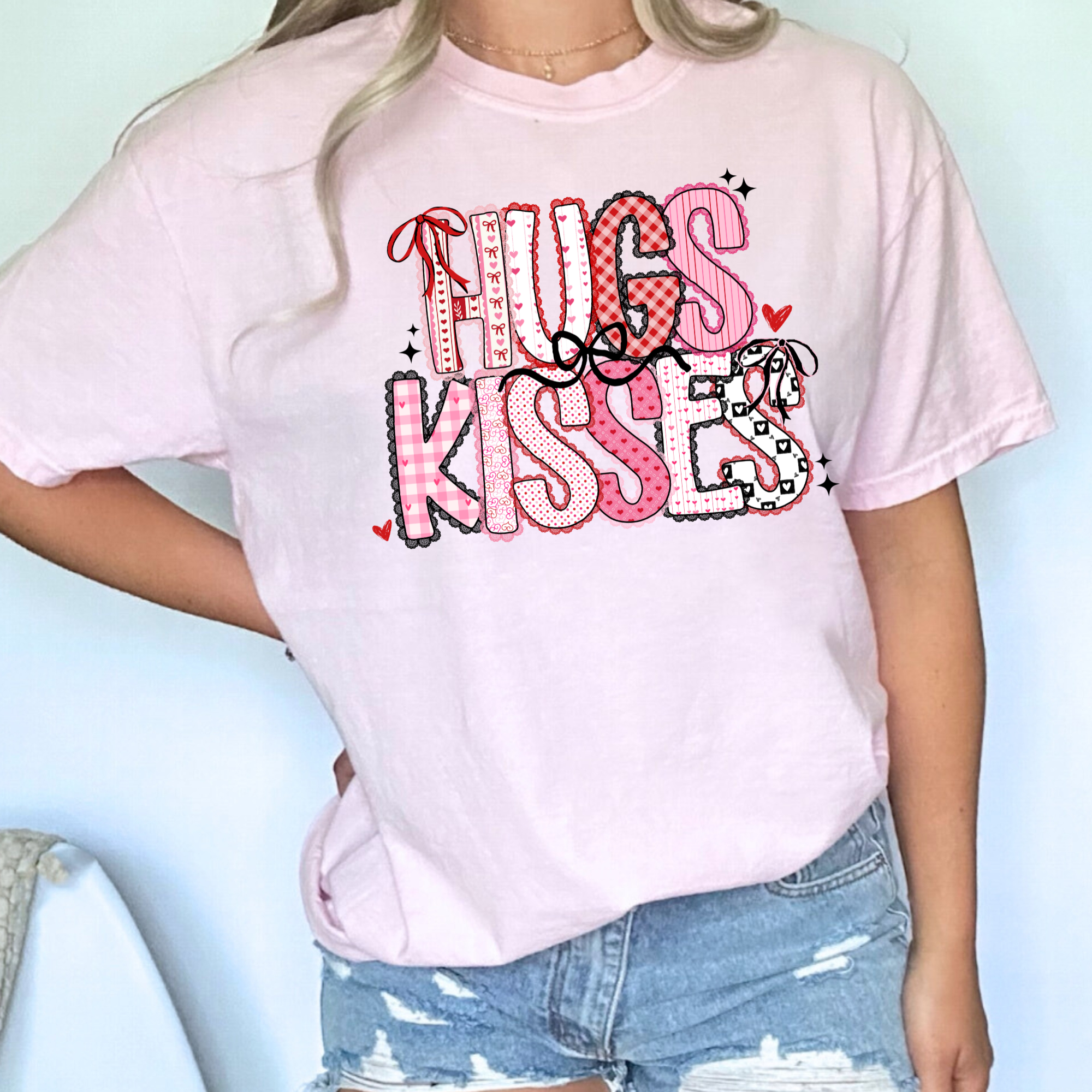 Hugs & Kisses Lace Letters T-shirt Comfort Colors