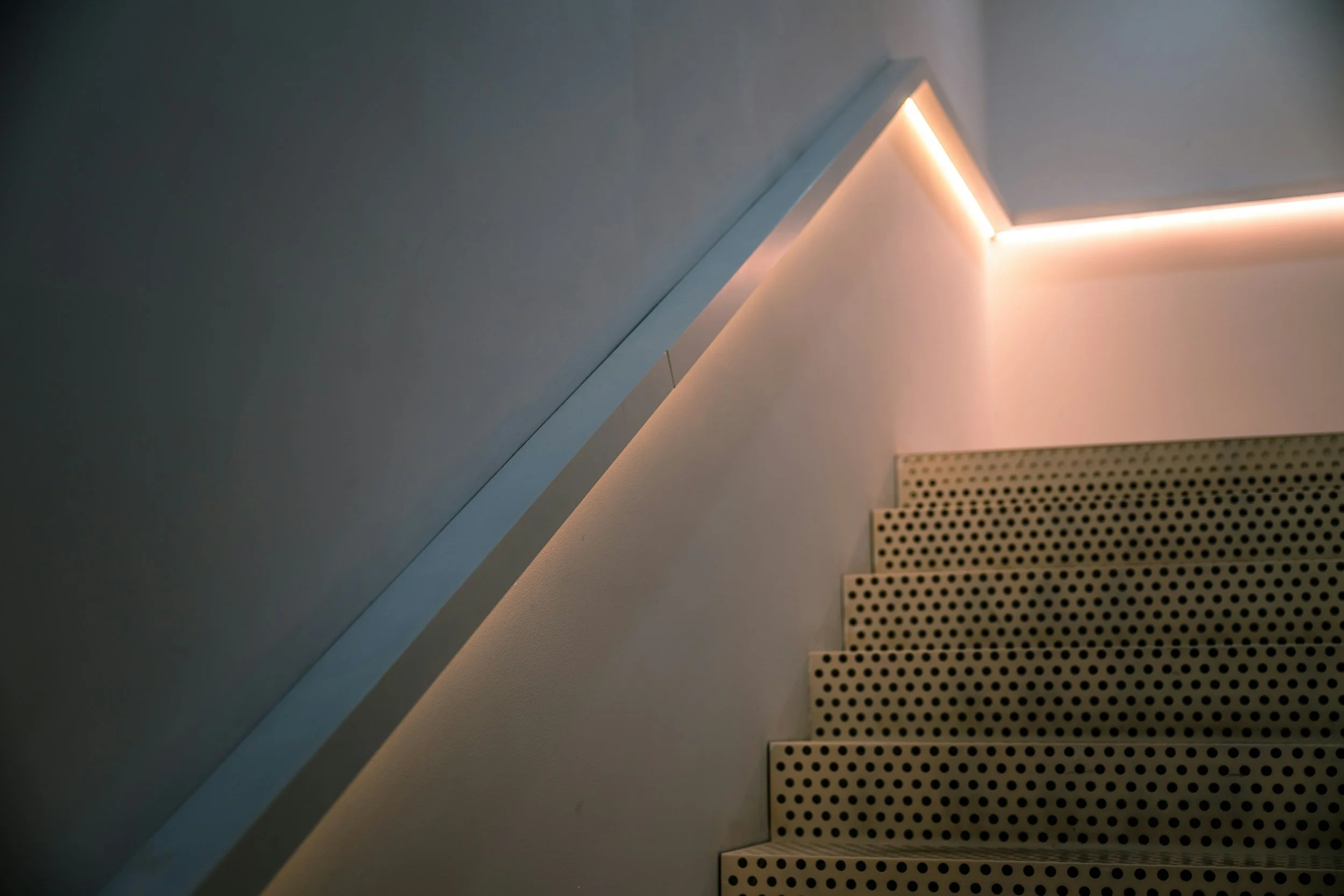 steel railings with perforated steel stairs