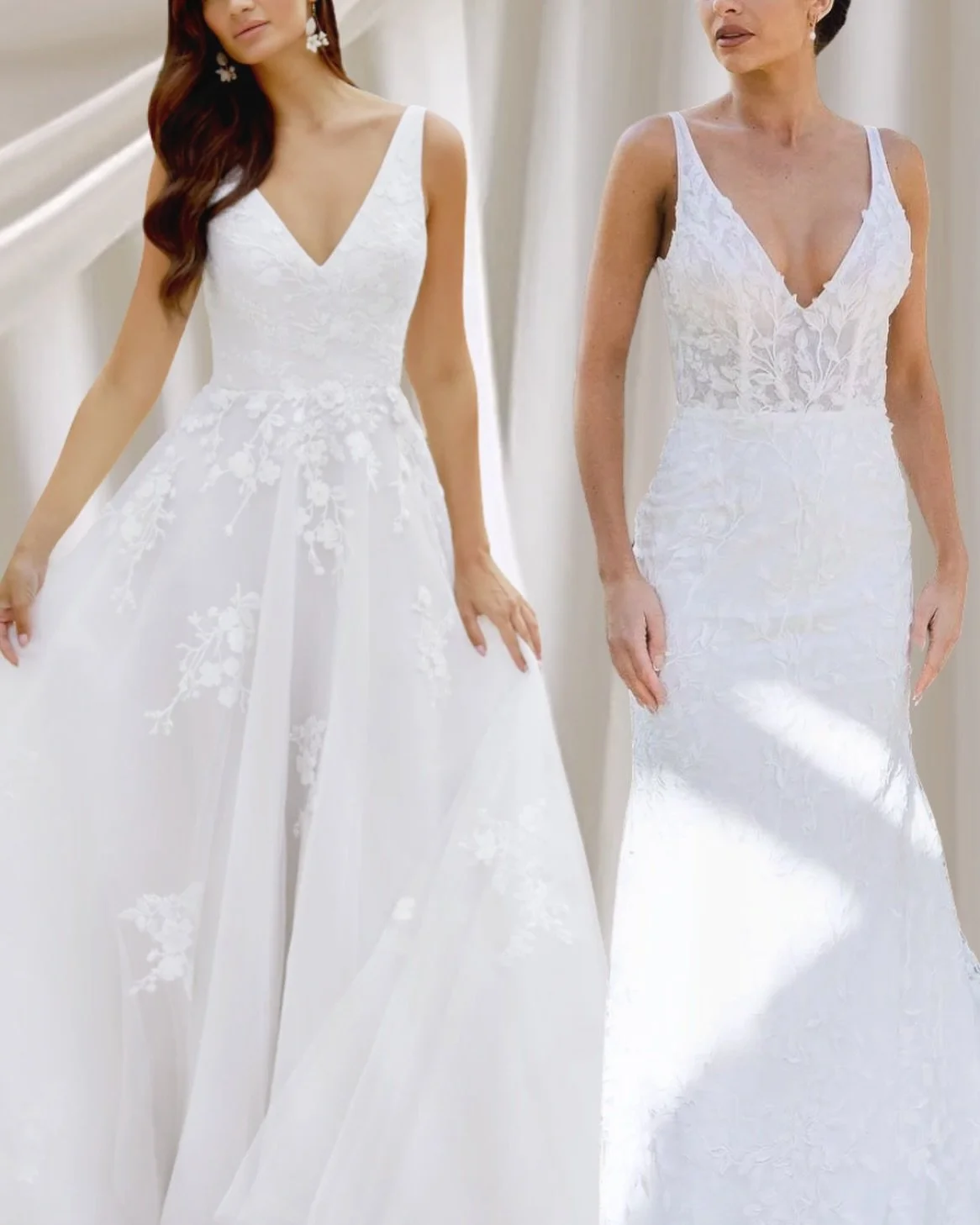 Our current lace obsessions 💫

On the left | Flowy A-Line @justinalexander dress with stunning florals and a tulle skirt.

On the right | Fitted @cizzybridalaustralia floral lace from top to bottom with exposed boning and an unlined bodice. 

Both a