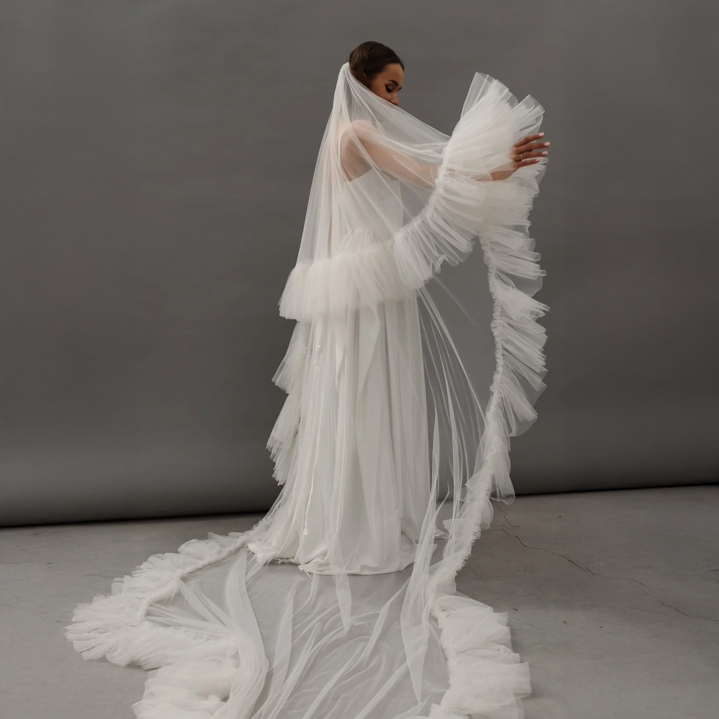 Cathedral Veil with blusher trendy and modern wedding veil