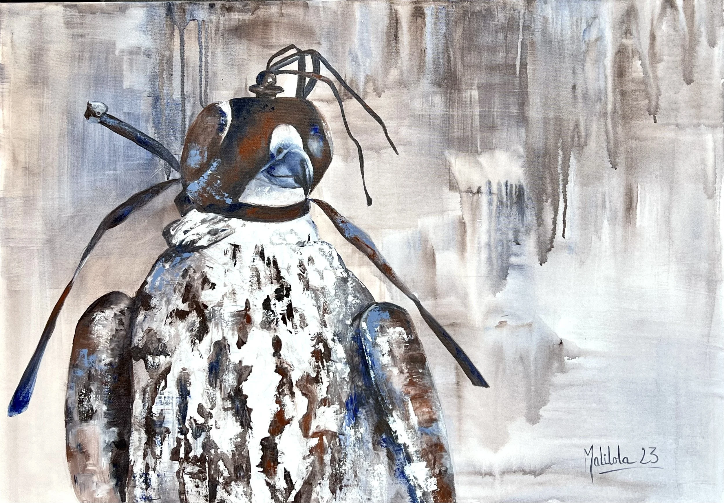 Malilola's painting of a falcon, against a neutral background.