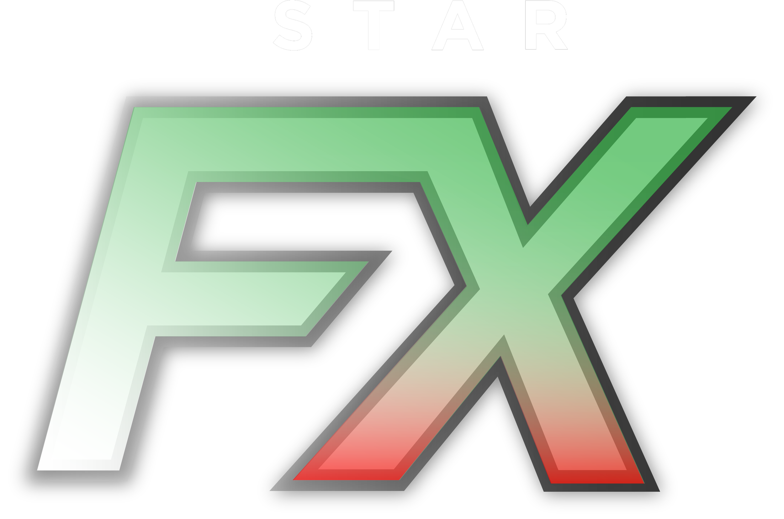 FX logo with gradient coloring of green, red, and white on a black background.