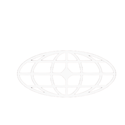 Ícone de um globo terrestre estilizado com linhas de latitude e longitude em branco sobre fundo preto.