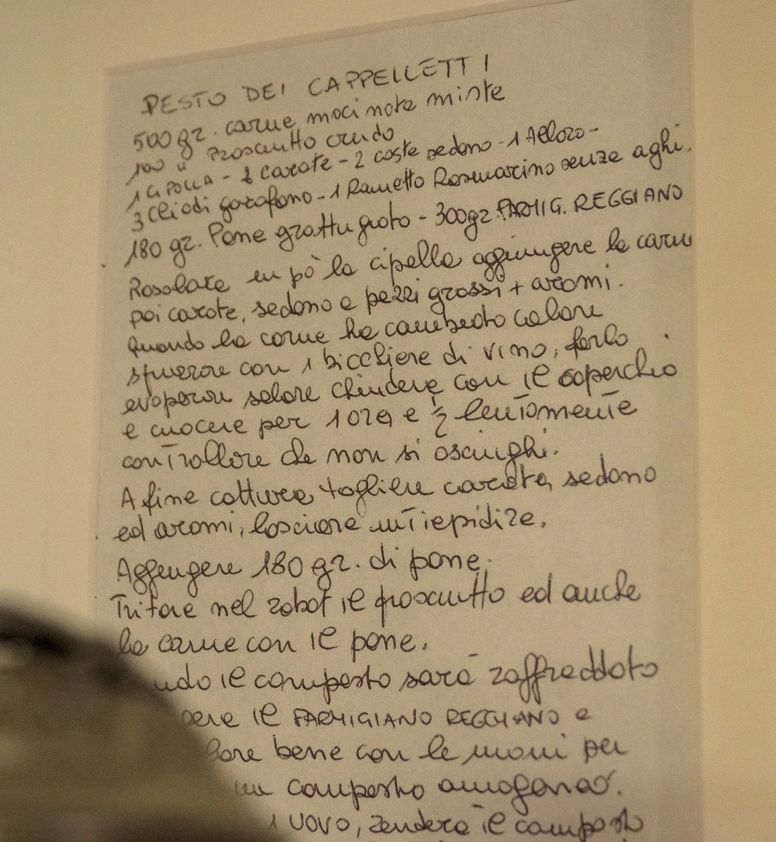 Ricetta tradizionale emiliana scritta a mano a Casa Roberta