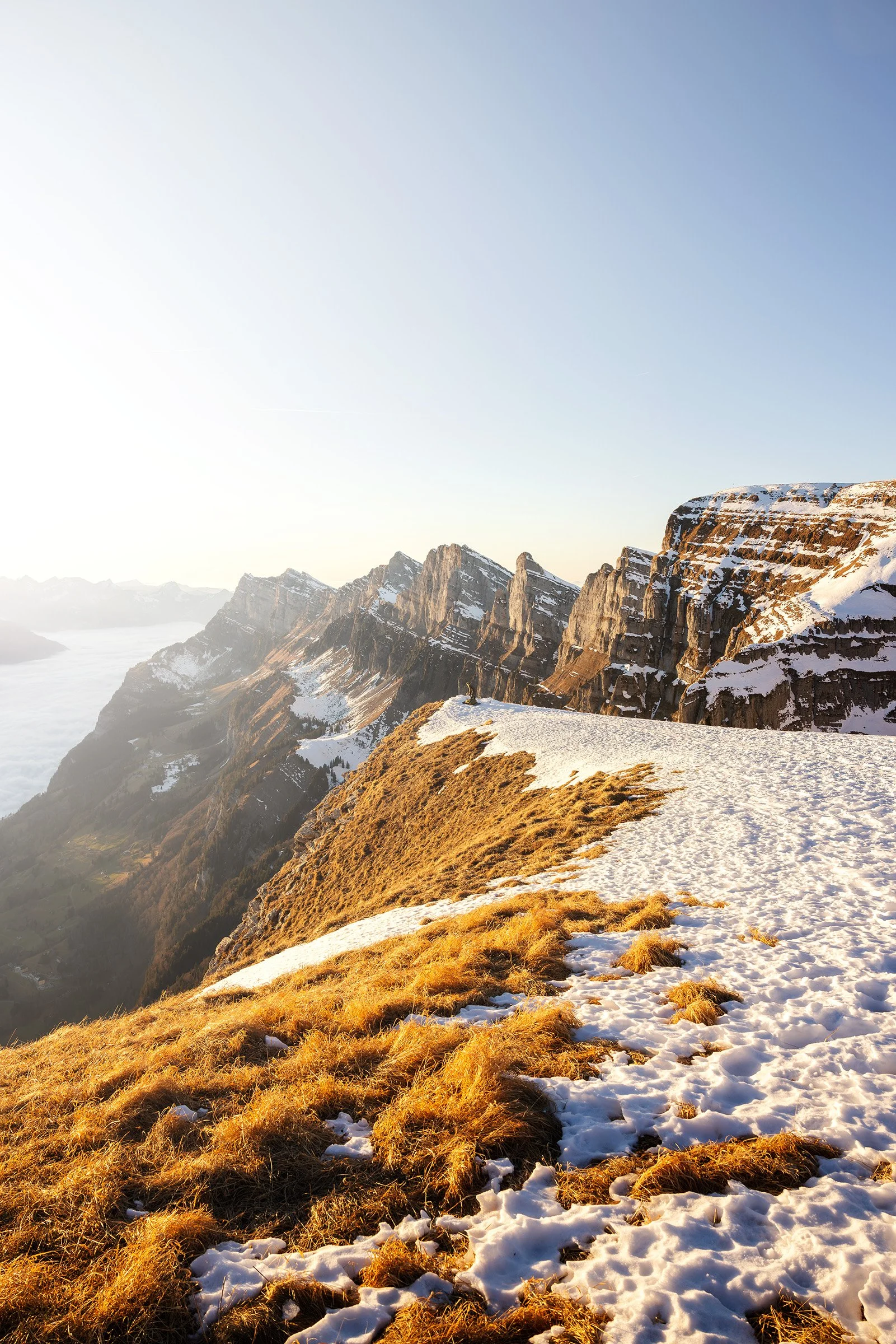 Chäserrug im Winter beim Sonnenuntergang