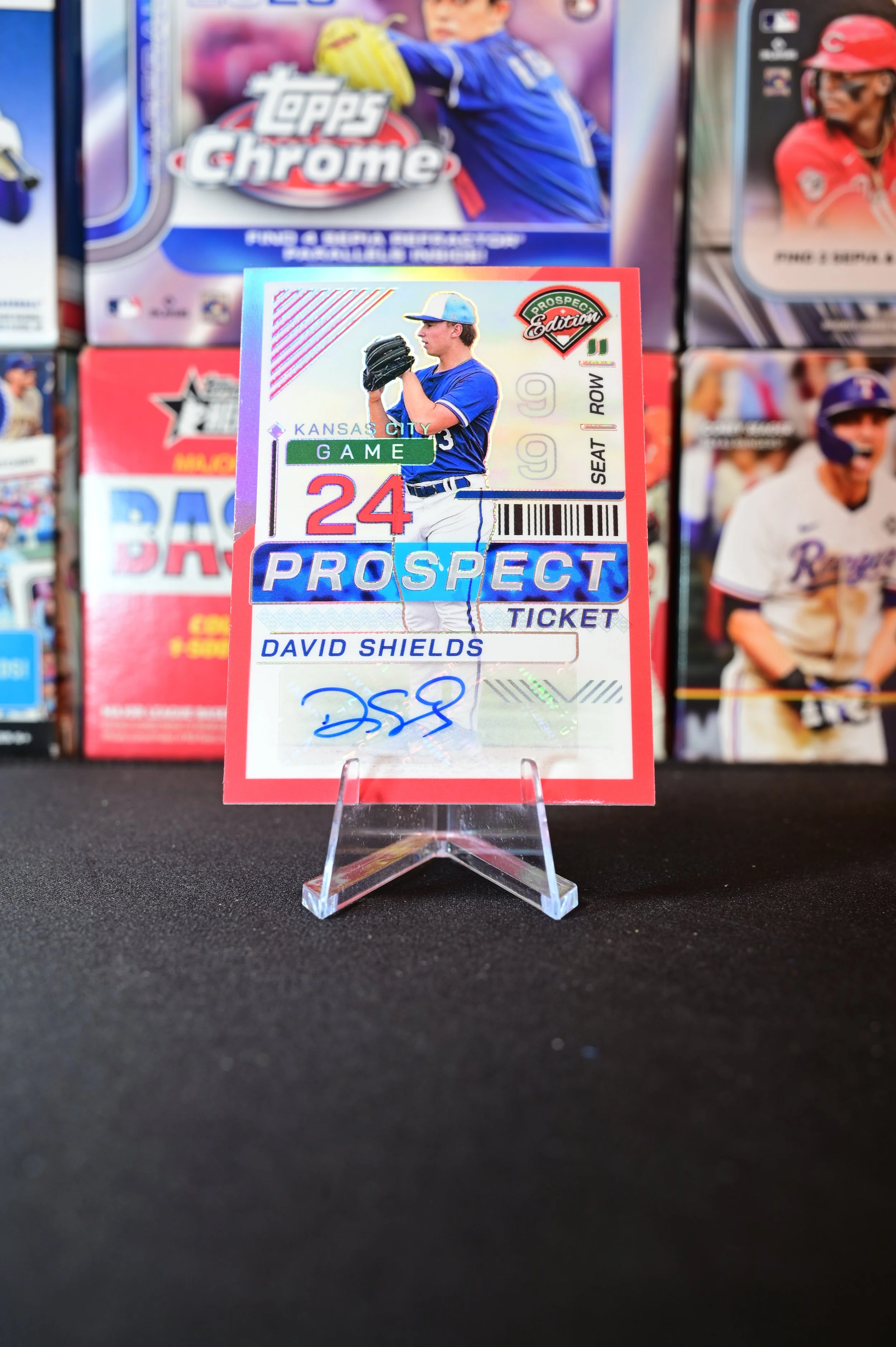 2024 Panini Prospect Edition - David Shields - Red Parallel Auto /199 - Kansas City Royals