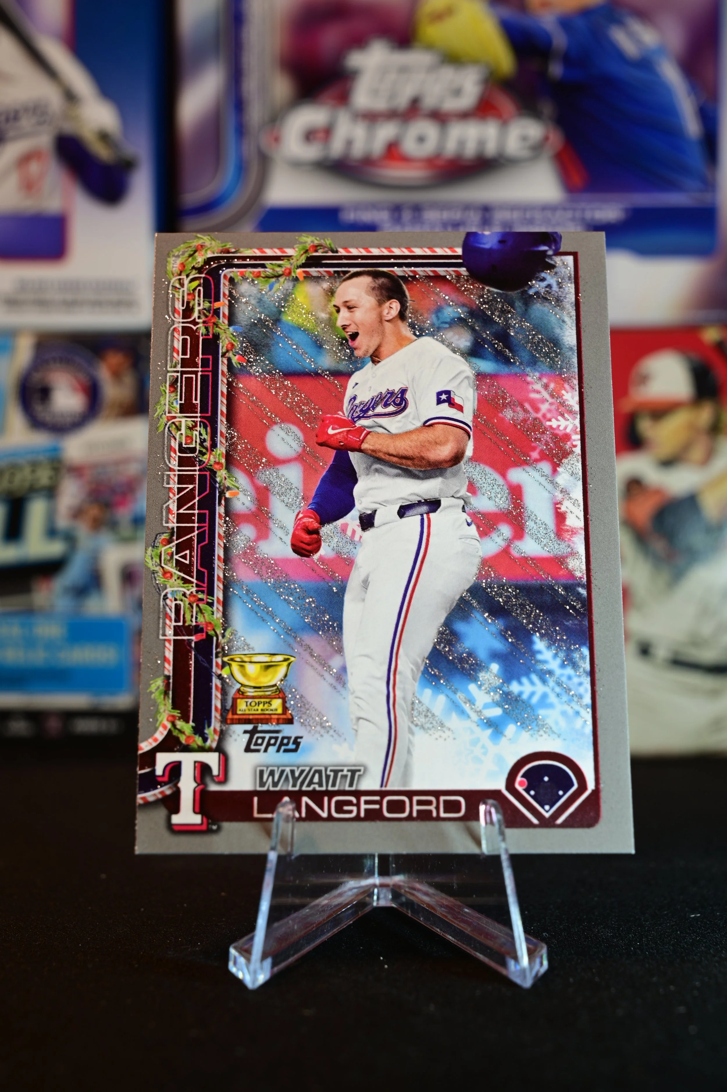 2025 Topps Holiday - Wyatt Langford - Grey Border Parallel - Texas Rangers
