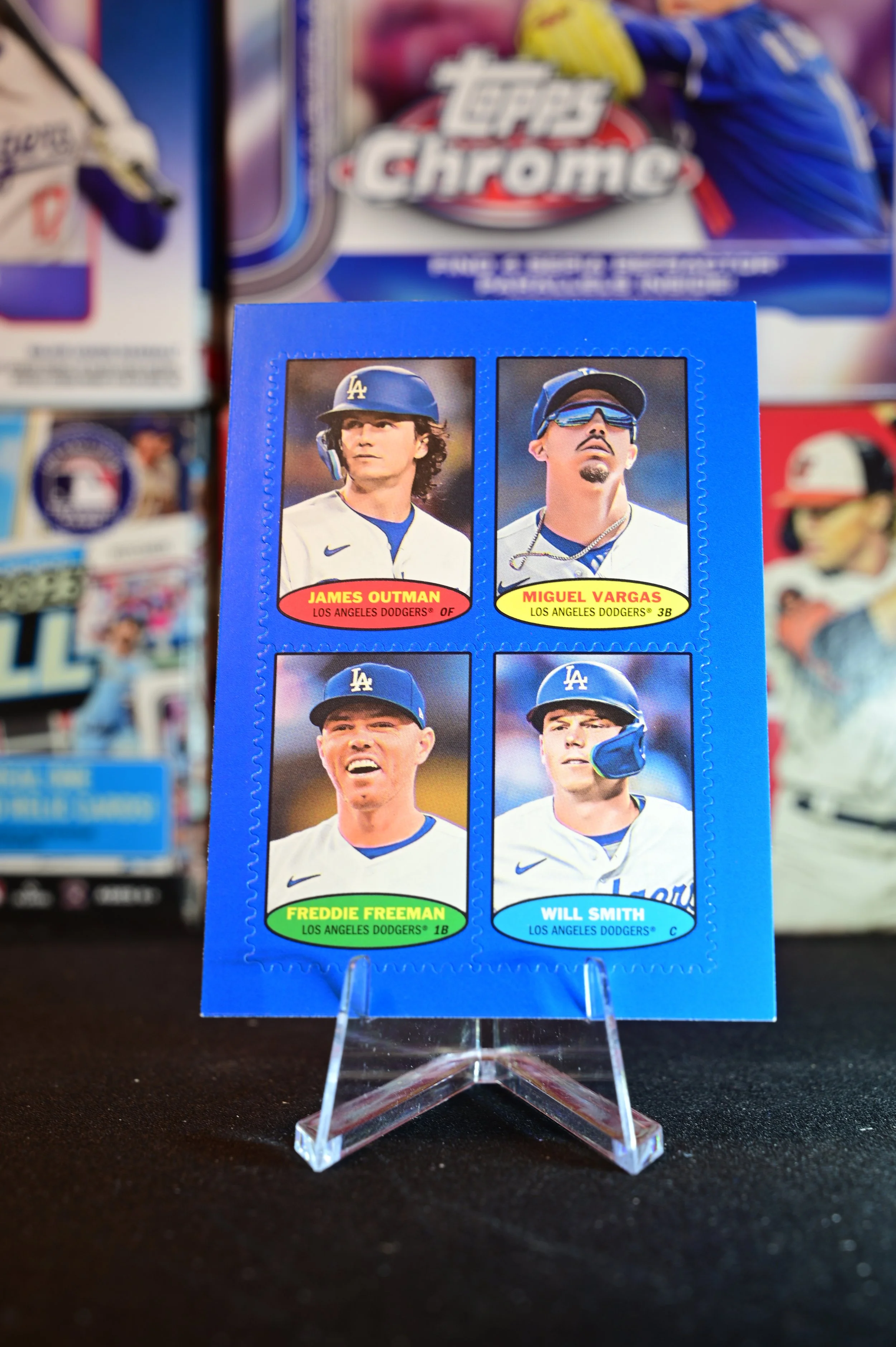 2025 Topps Heritage - James Outman Freddie Freeman Miguel Vargas WIll Smith - 1974 Stamps Insert Blue border parallel - Los Angeles Dodgers
