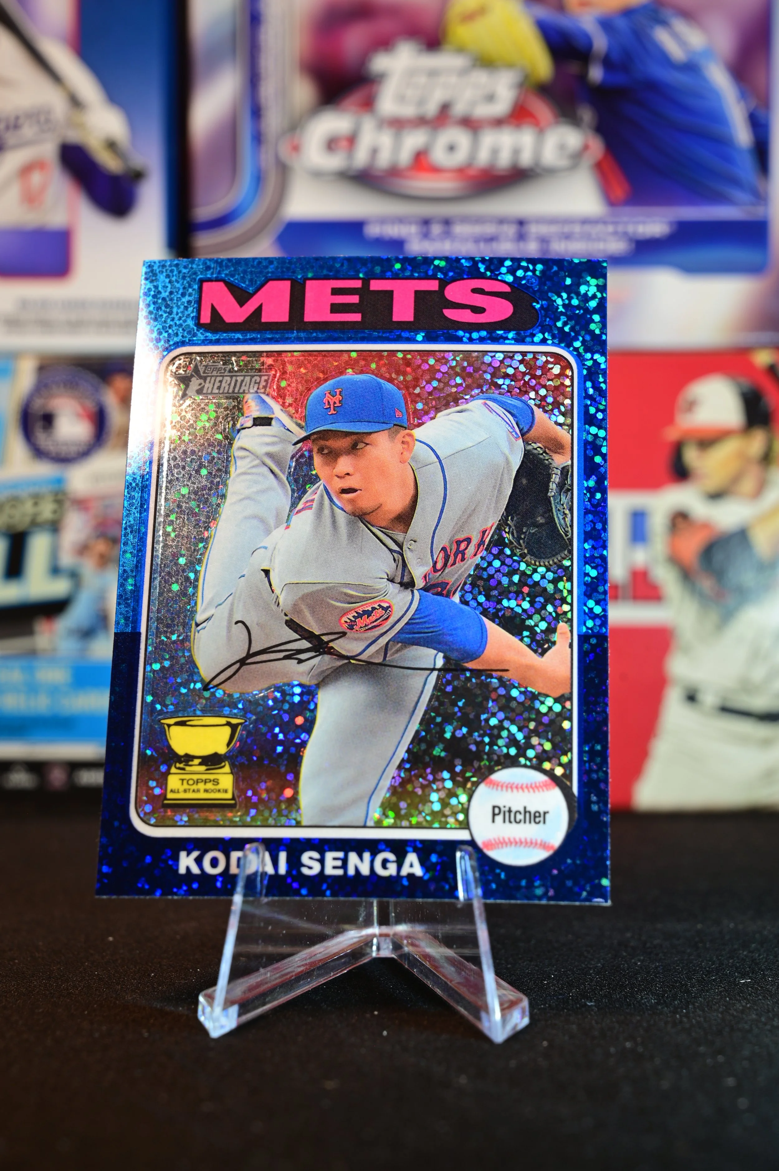 2024 Topps Heritage - Kodai Senga - Blue Sparke Chrome Parallel - New York Mets