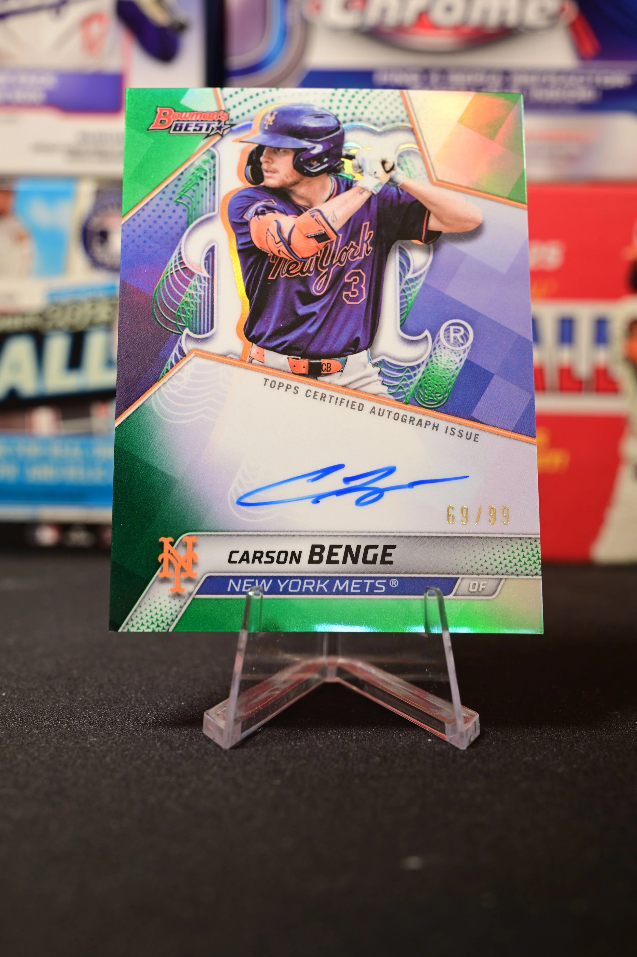 2025 Bowman's Best - Carson Benge - Best of 2025 Insert Autograph Green Parallel - /99 - New York Mets - auto