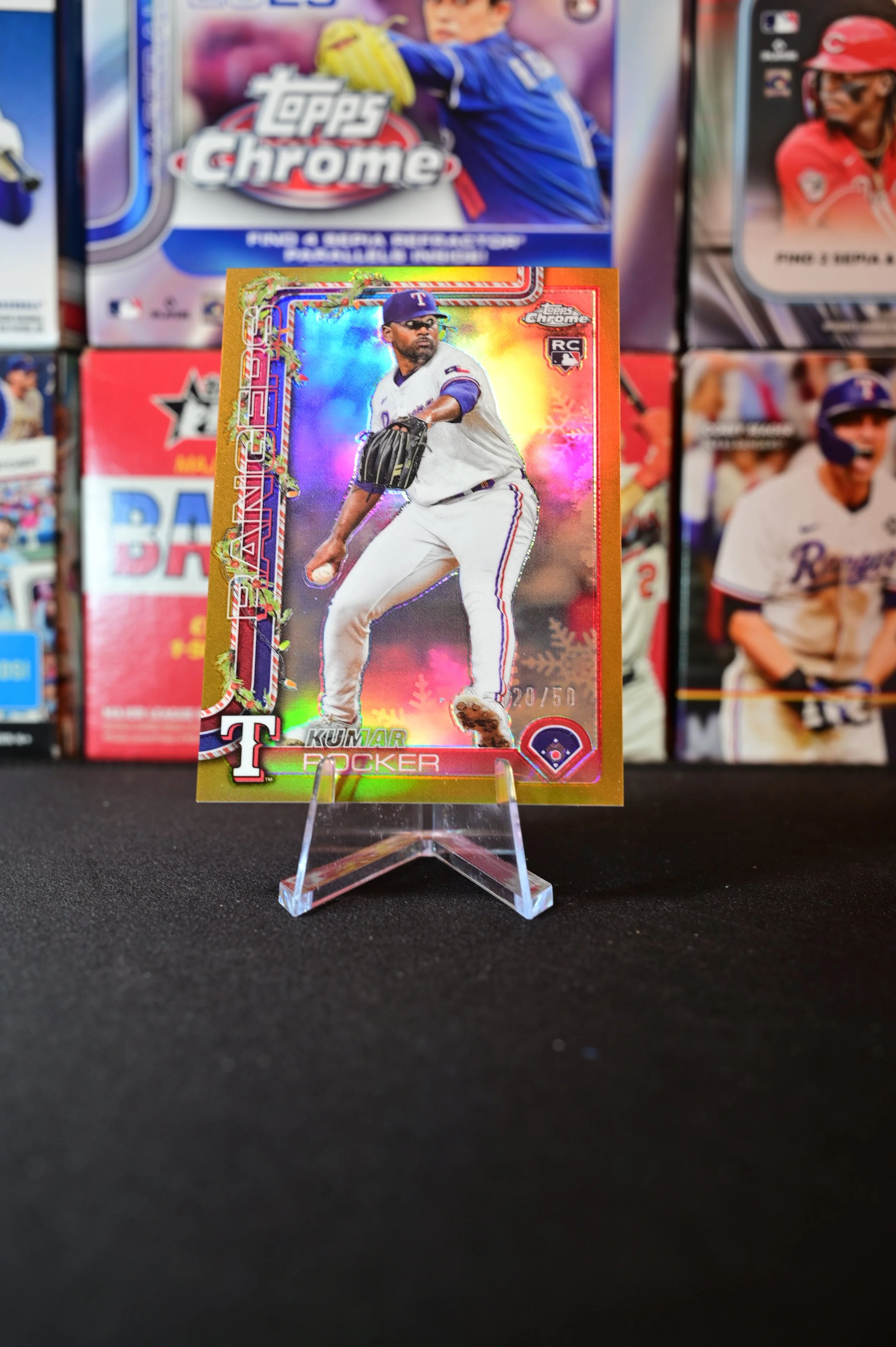 2025 Topps Holiday - Kumar Rocker - Gold Chrome /50 - Texas Rangers - RC