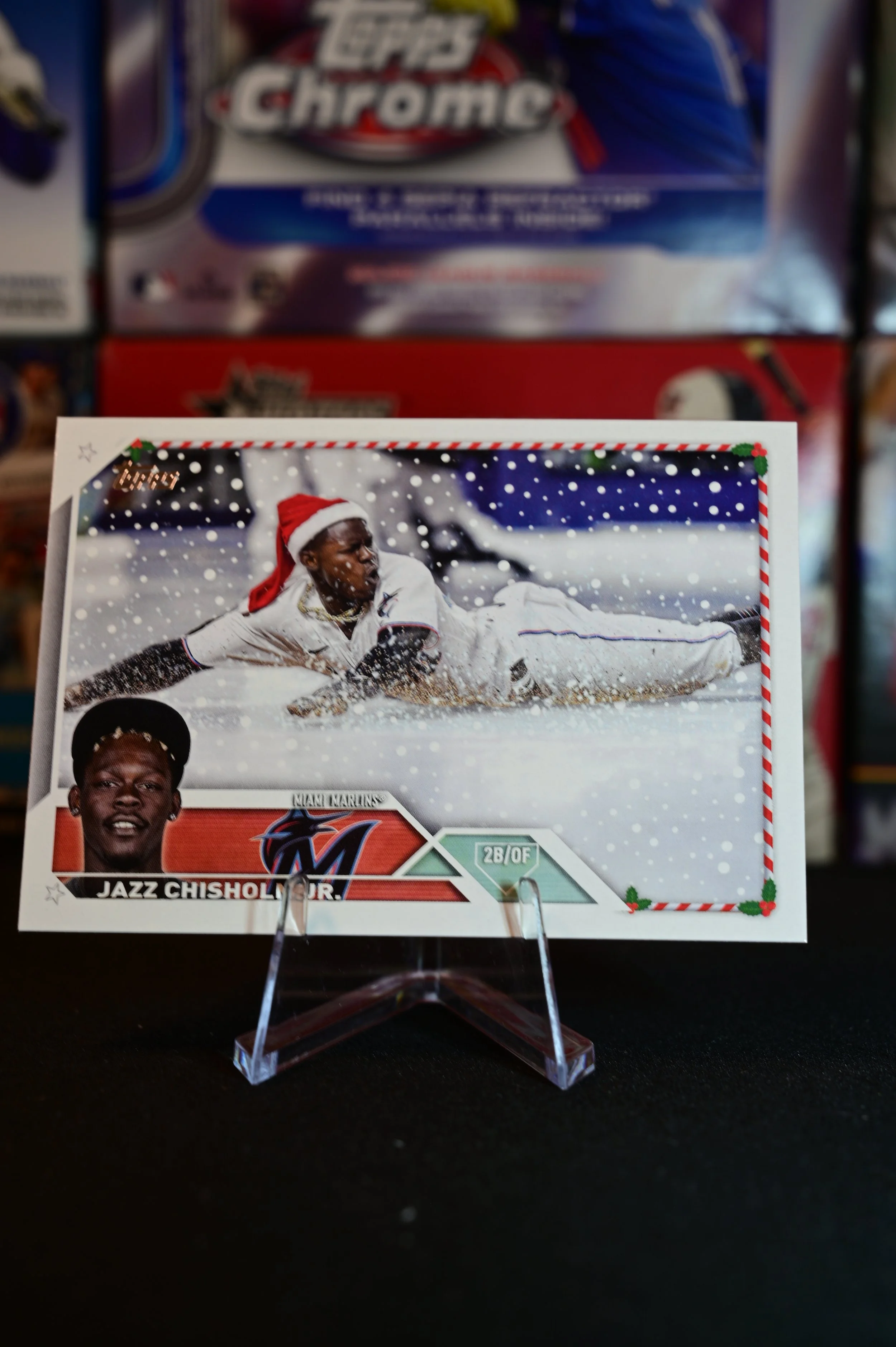 2023 Topps Holiday - Jazz Chisholm Jr - Santa Hat Short Print - Miami Marlins