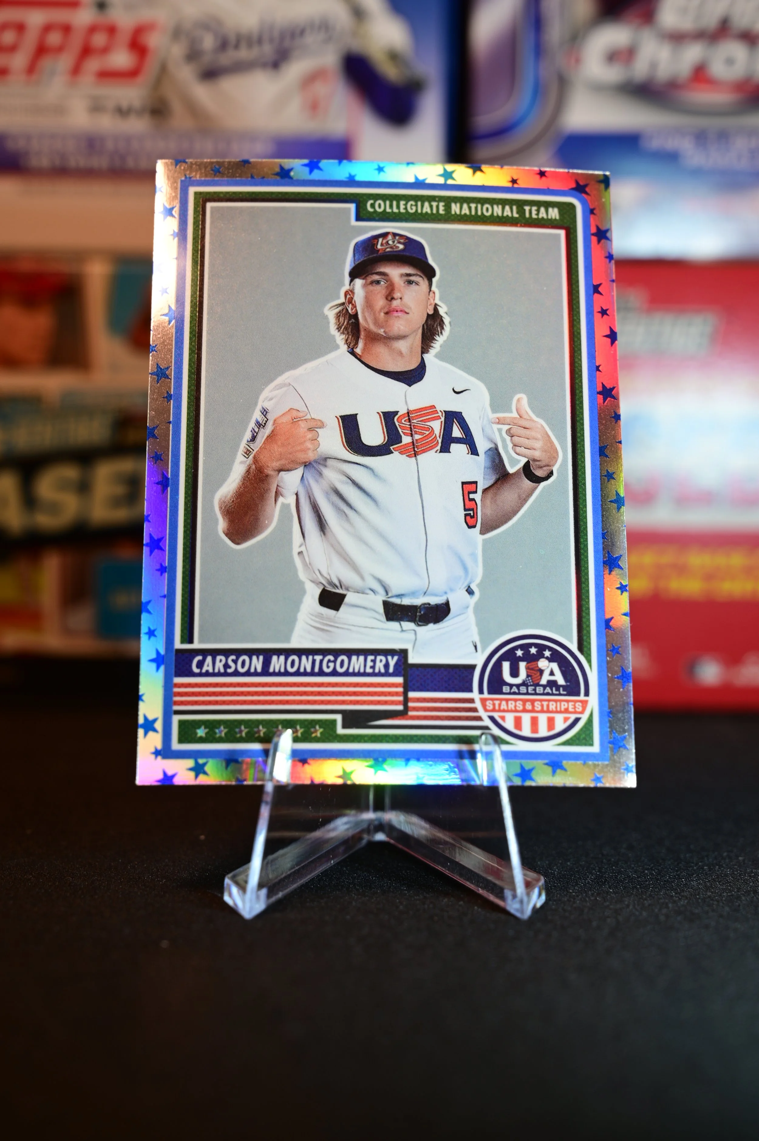 2023 Panini Stars & Stripes - Carson Montgomery - Stars Parallel - USA Collegiate National Team