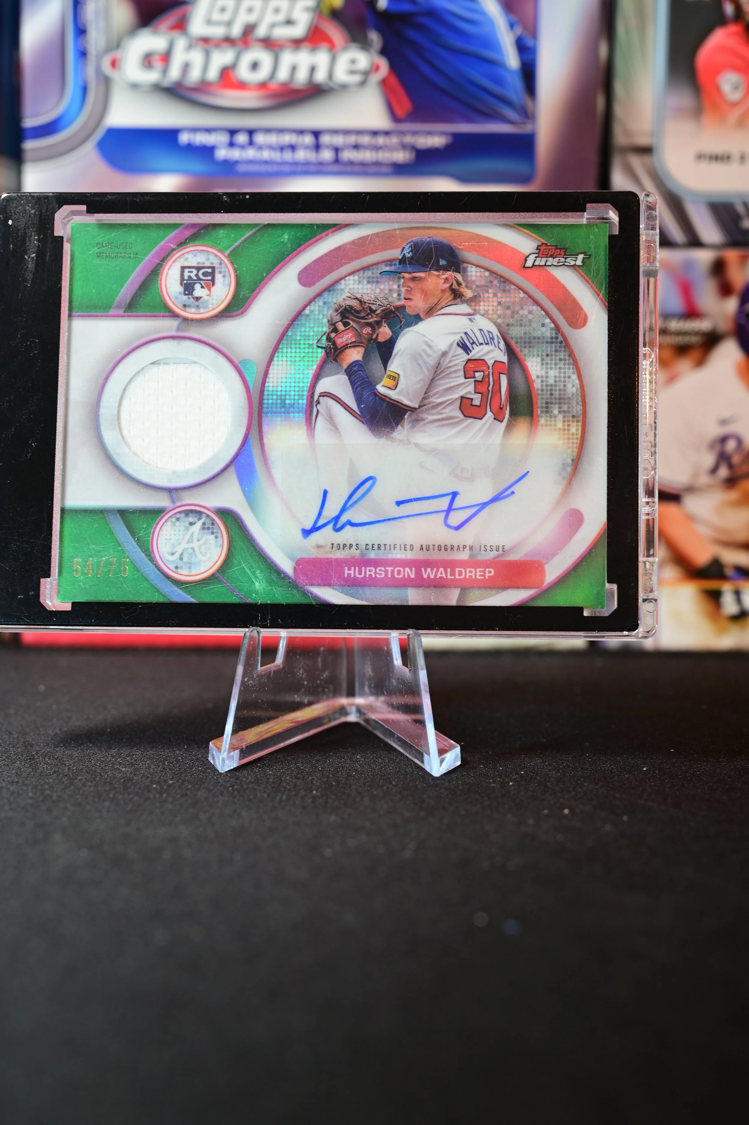 2025 Topps Finest - Hurston Waldrep - Green Parallel Rookie Patch Auto RPA /75 - Atlanta Braves