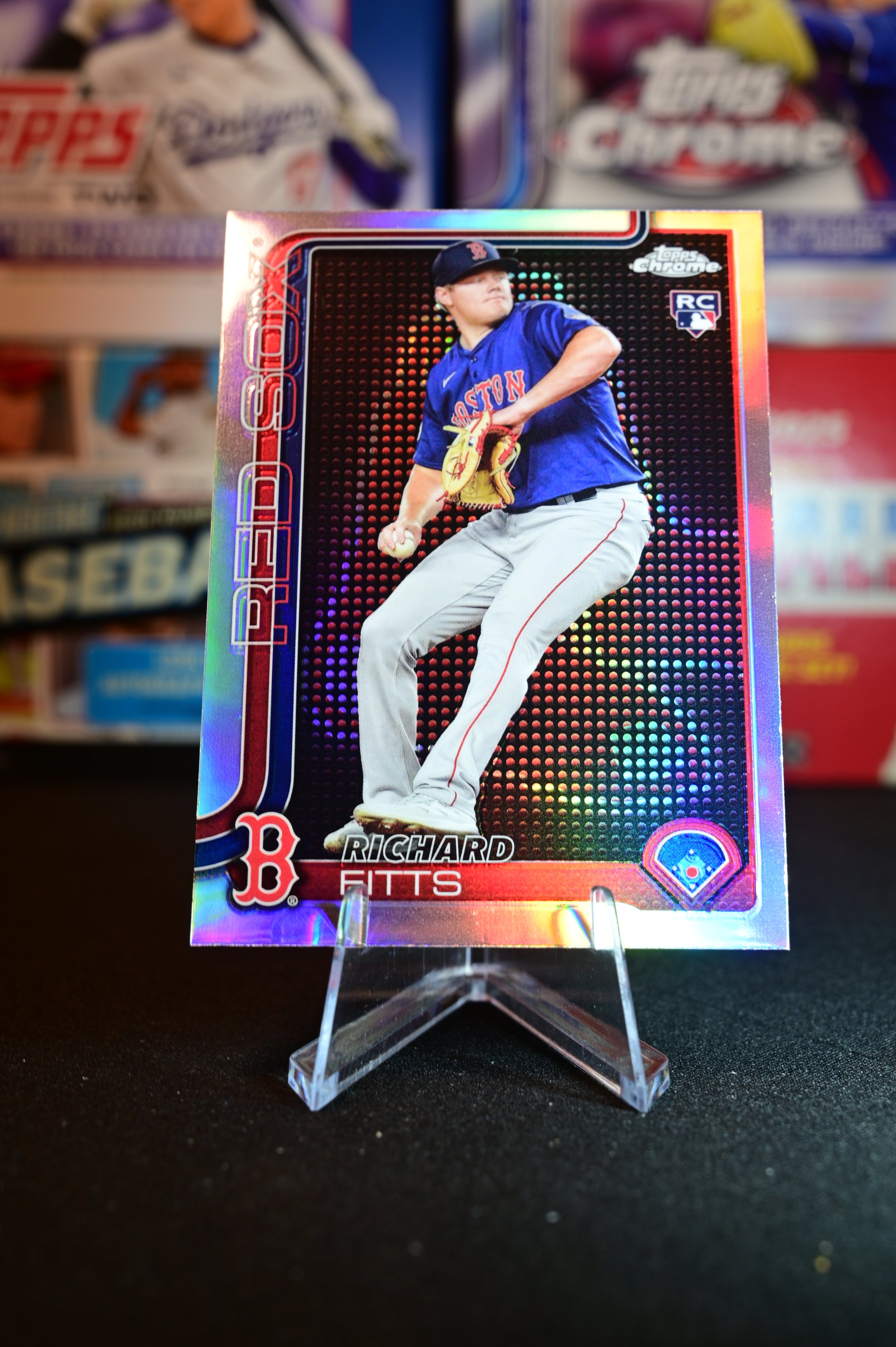 2025 Topps Chrome - Richard Fitts - Team Logo Lightboard Parallel plus Logofractor and Finest RC's - Boston Red Sox - (RC)