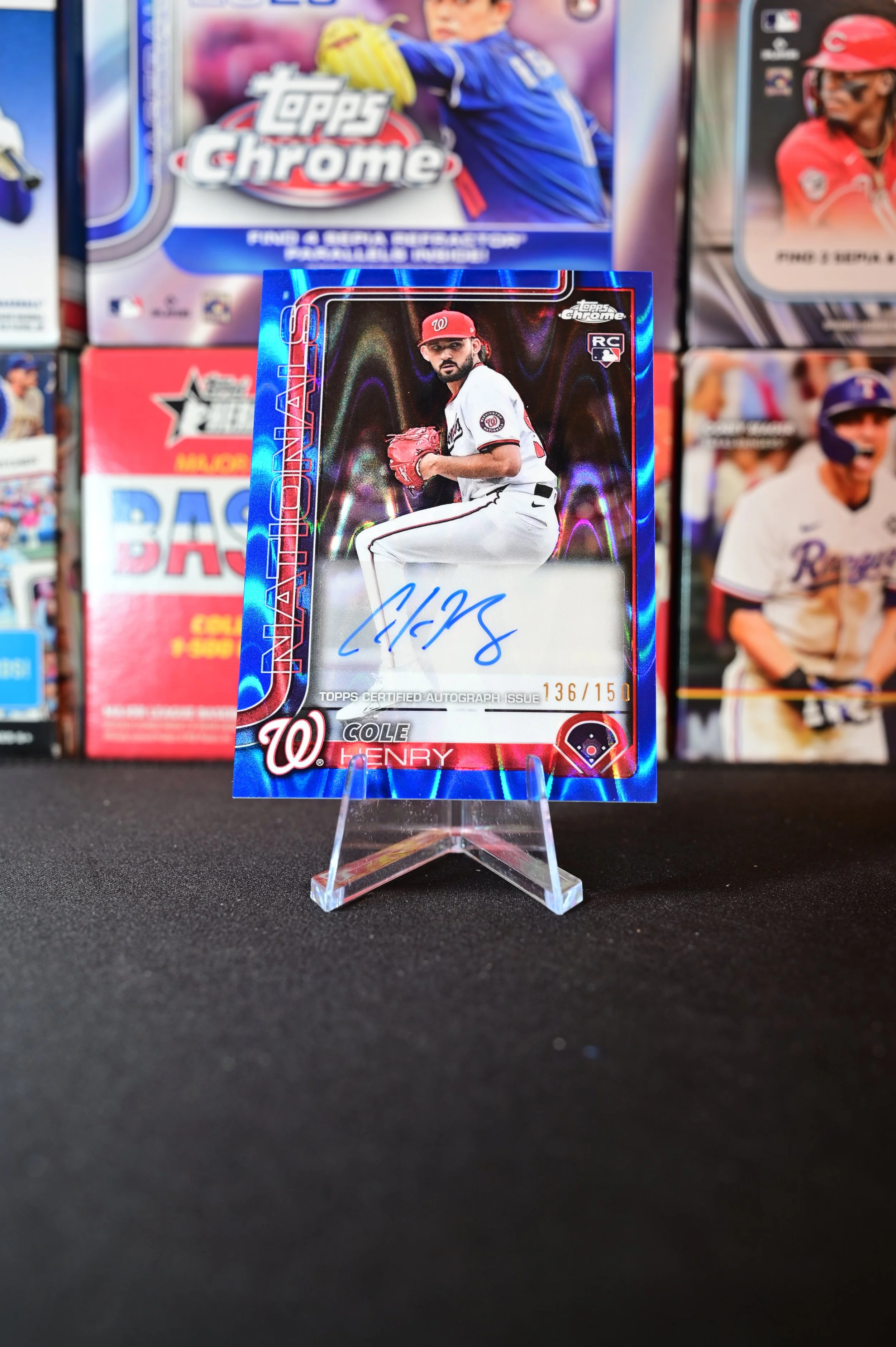 2025 Topps Chrome - Cole Henry - Blue Raywave Autograph /150 - Washington Nationals - RC