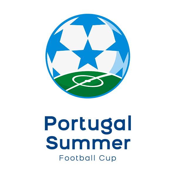 Logo for Portugal Summer Football Cup featuring a stylized globe with a soccer field and star, with text below reading 'Portugal Summer Football Cup.'