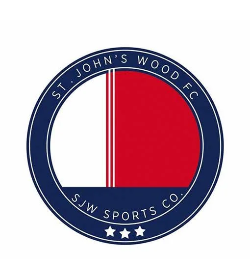 Logo of St. John's Wood F.C., a sports club, with a circular design featuring a red and white shield and stars.